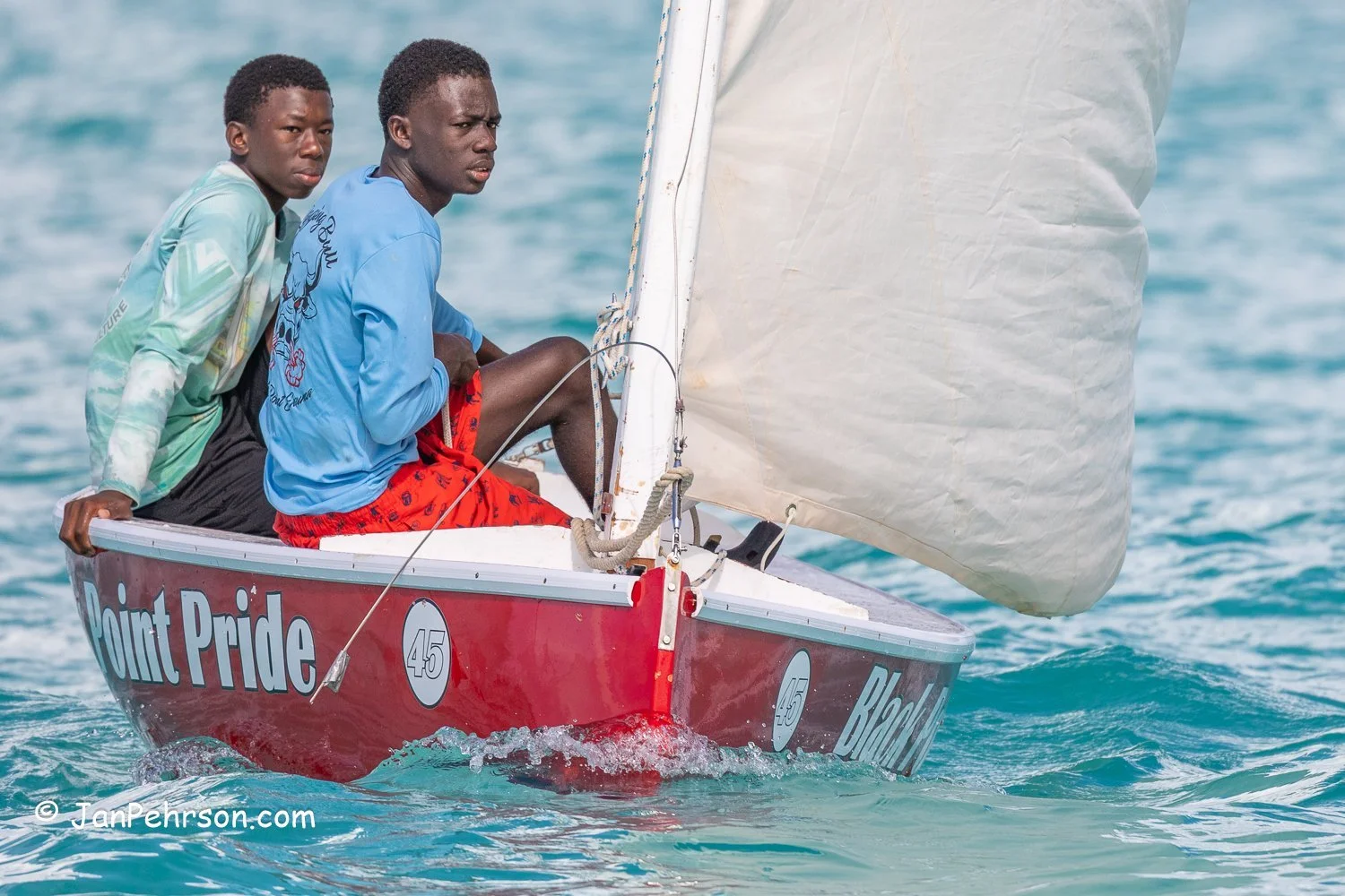 October 2025, Black Point, Exuma, Bahamas, Black Point Regatta, E-Class, 2nd Place, Patton Pride, from Black Point