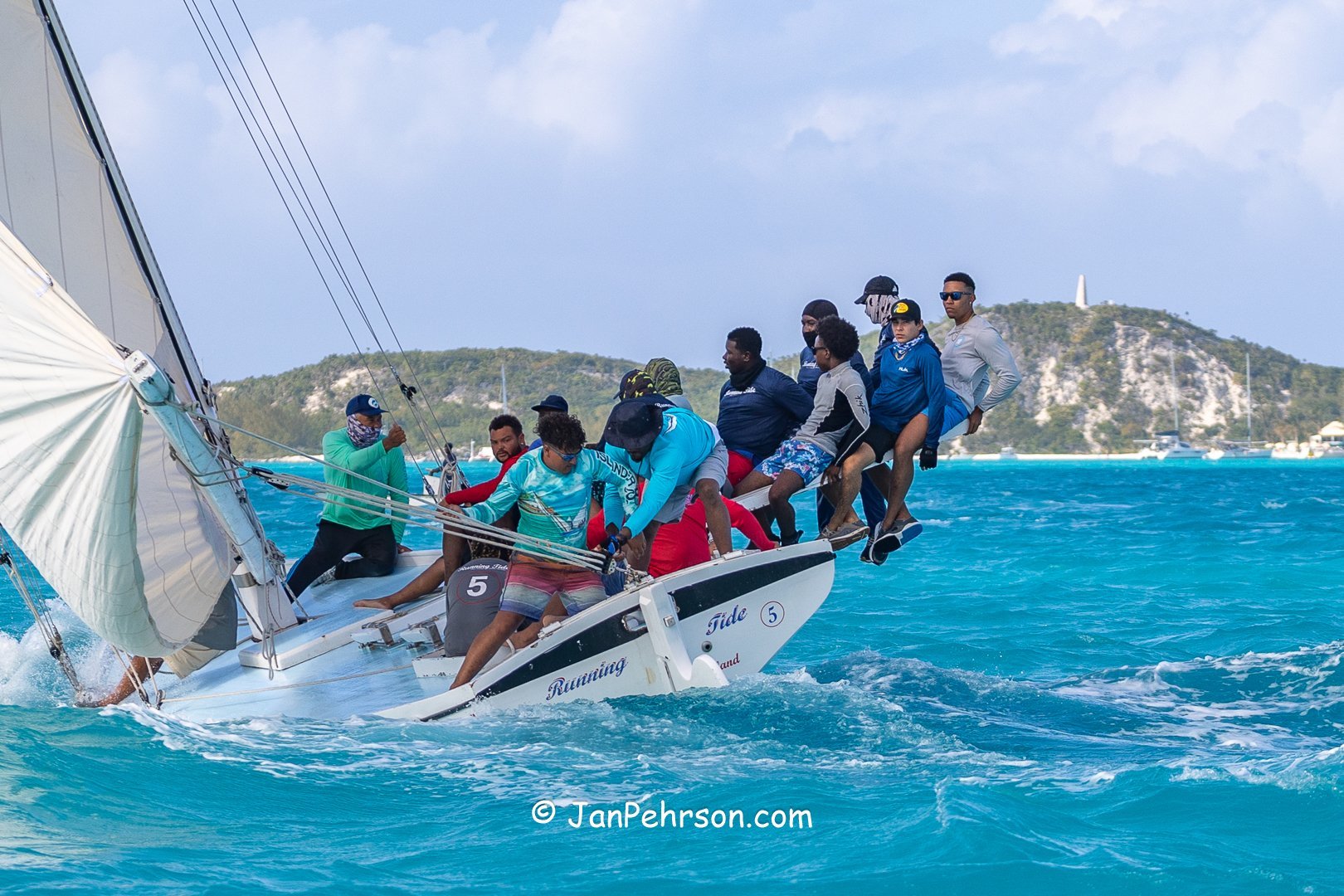 April 2025, George Town, Bahamas, National Family Island Regatta, A-Class, 7th Place, Running Tide, from Long Island