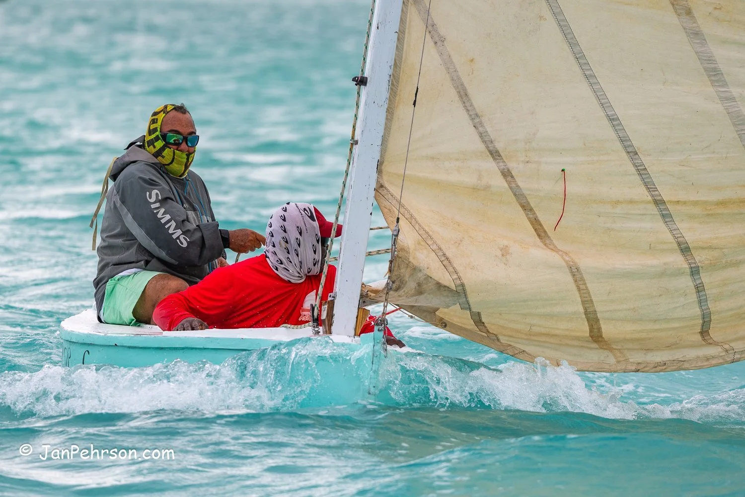 April 2025, George Town, Bahamas, National Family Island Regatta, E-Class, 2 Brothers, from Grand Bahama