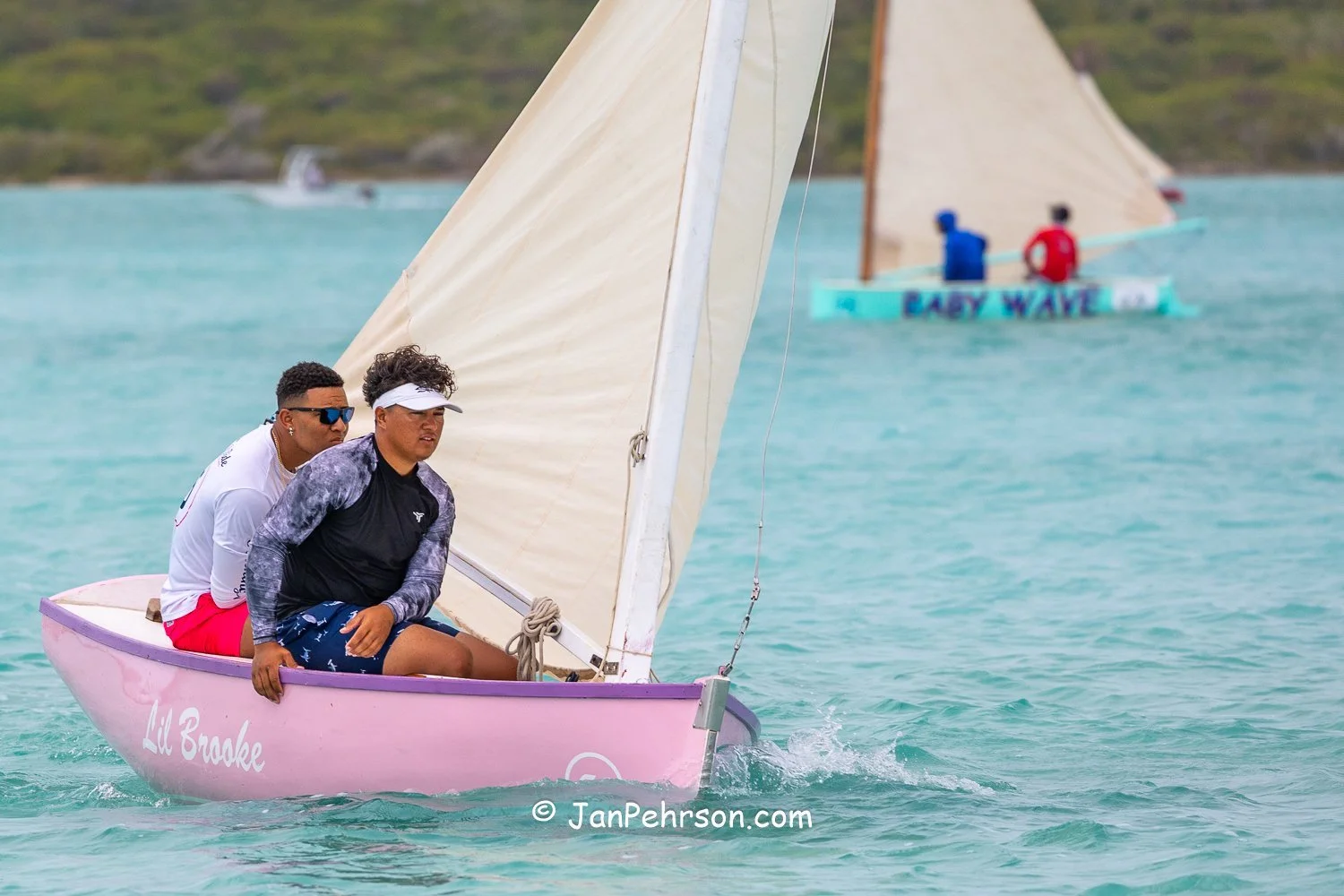 April 2025, George Town, Bahamas, National Family Island Regatta, E-Class, Lil Brook, from Long Island