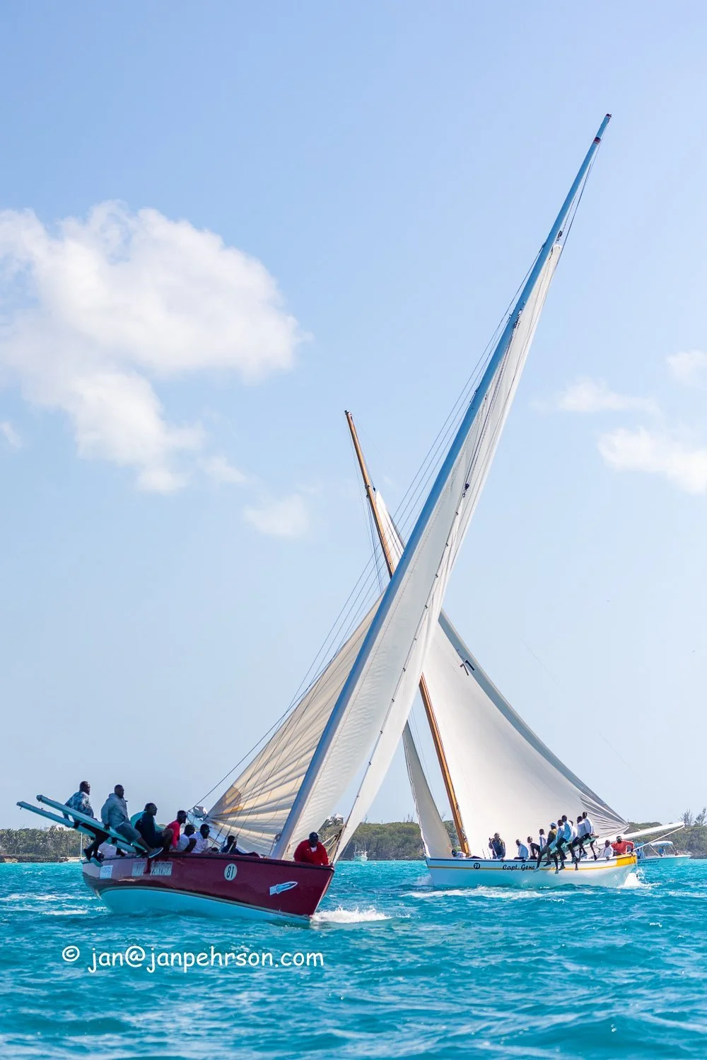 April 2024, George Town, Bahamas, National Family Island Regatta, A-Class, Silent Partner and Captain Gene Cross