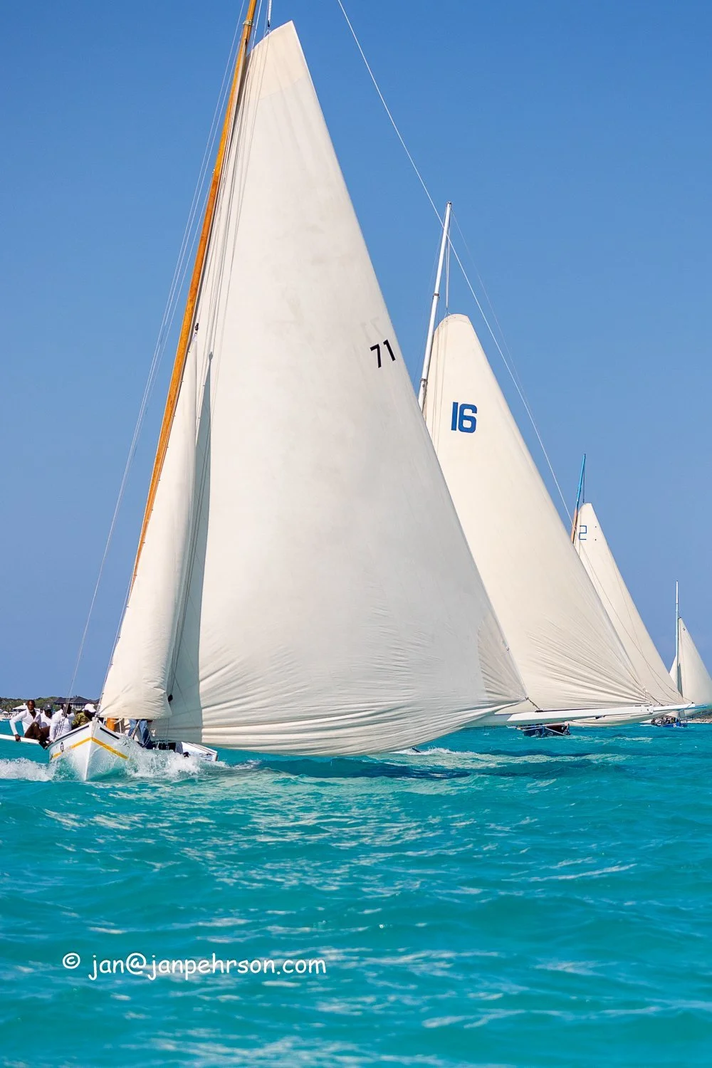 April 2024, George Town, Bahamas, National Family Island Regatta, A-Class Run Downwind