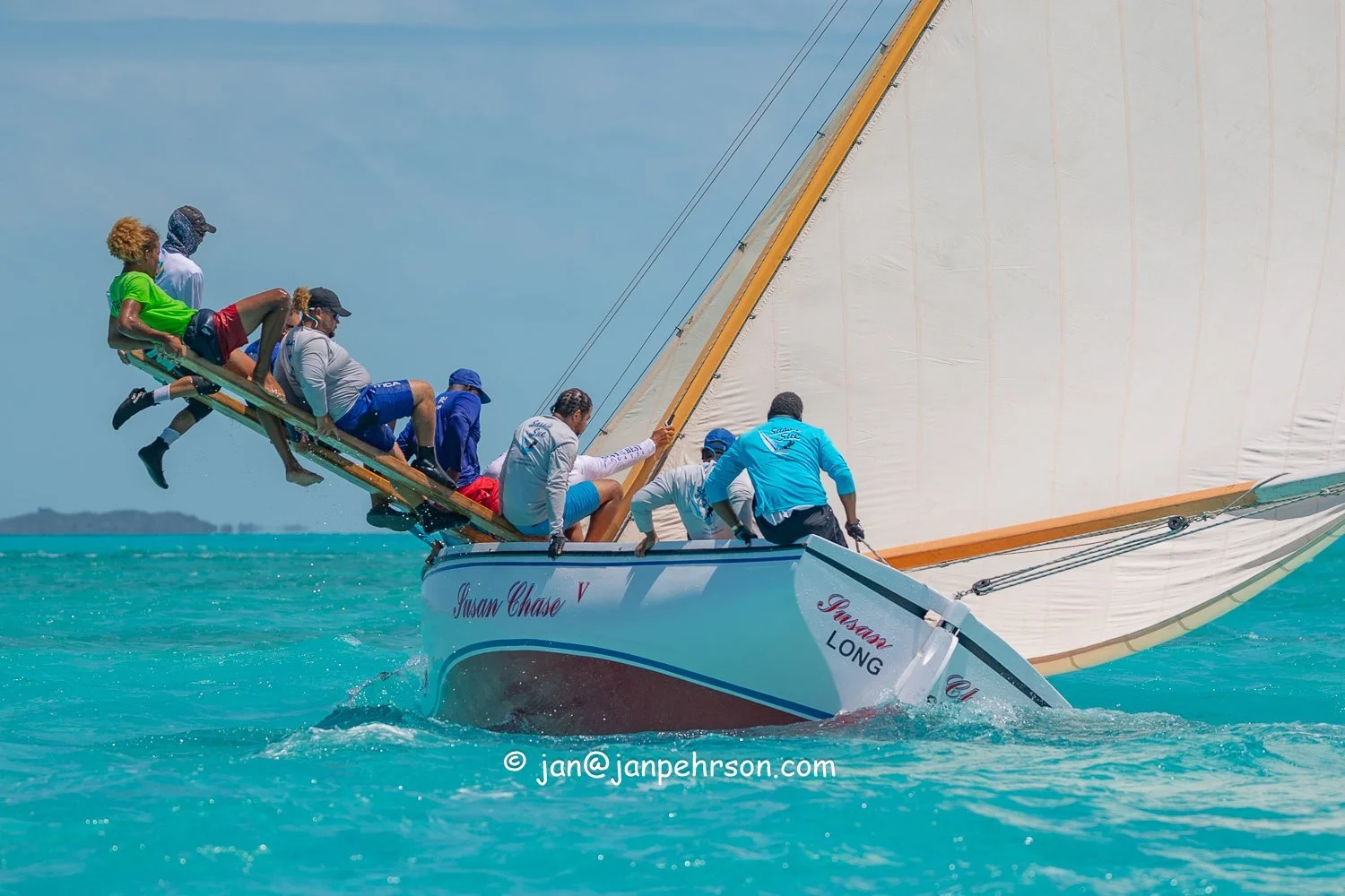 April 2024, George Town, Bahamas, National Family Island Regatta, B-Class, 1st Place, Susan Chase V, Skipper Stefan Knowles, from Long Island