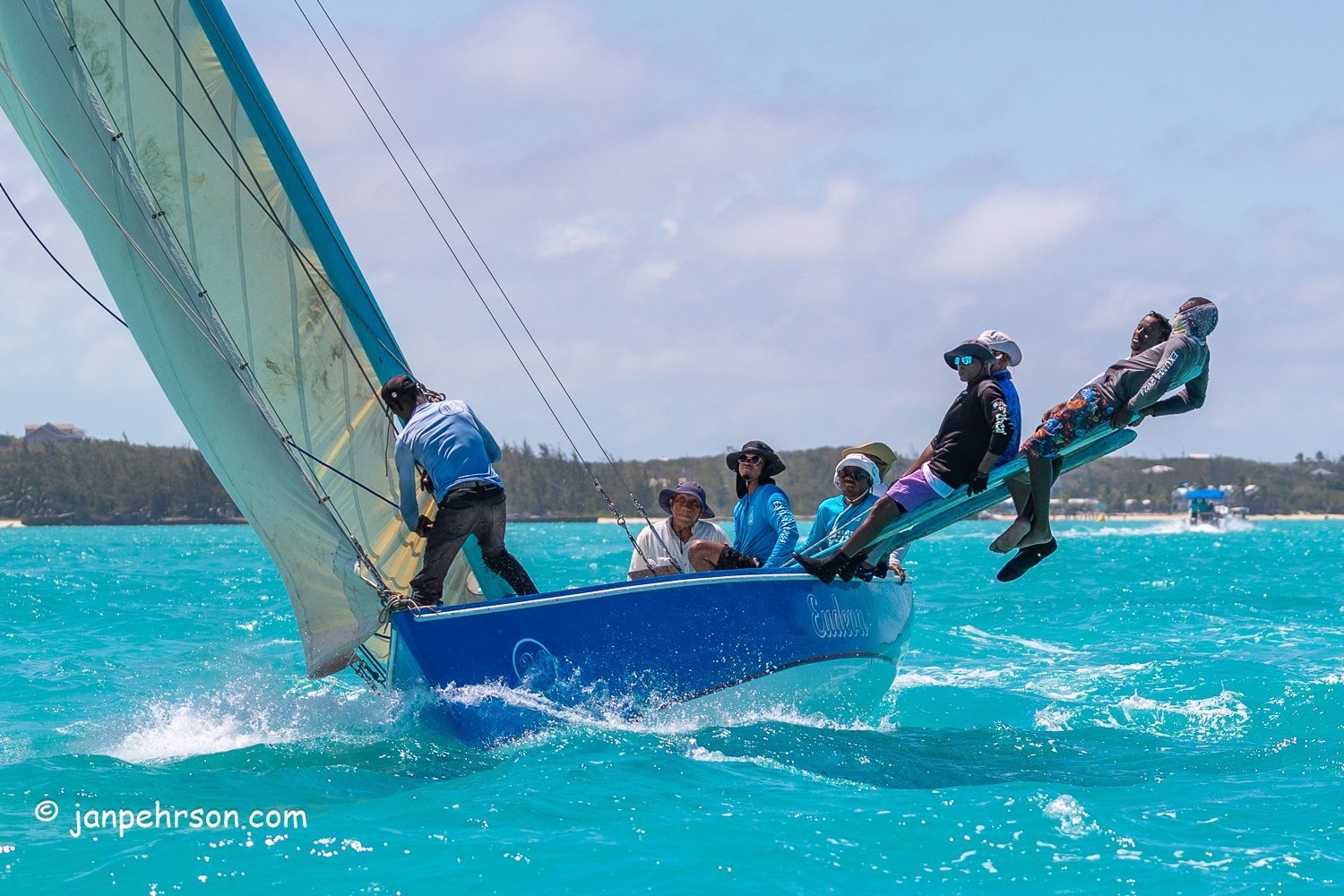 April 2024, George Town, Bahamas, National Family Island Regatta, B-Class, Eudeva, Skipper Sheldon Gibson, from Nassau