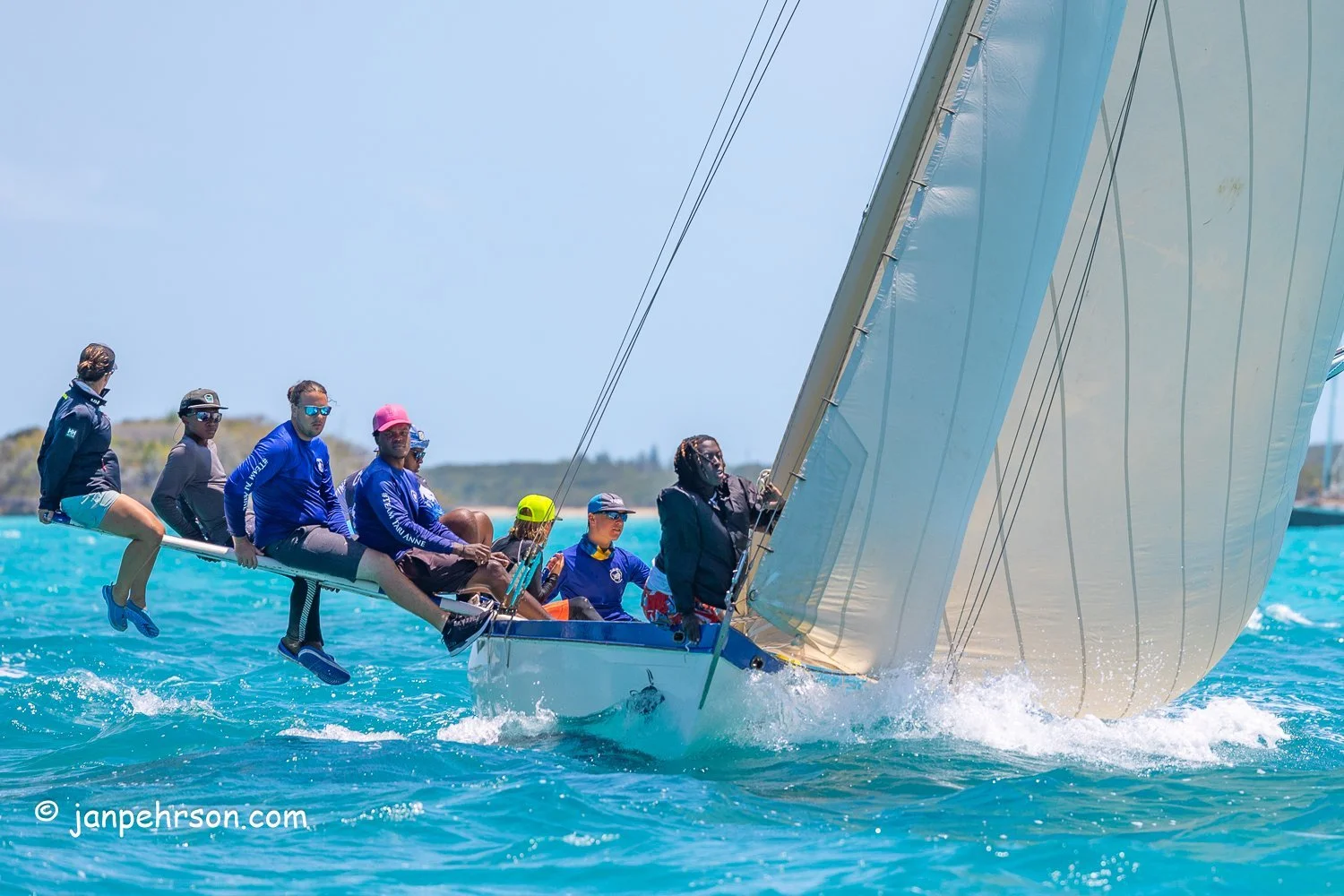 April 2024, George Town, Bahamas, National Family Island Regatta, B-Class, 3rd Place, Tari Anne, Skipper Joss Knowles, from Exuma