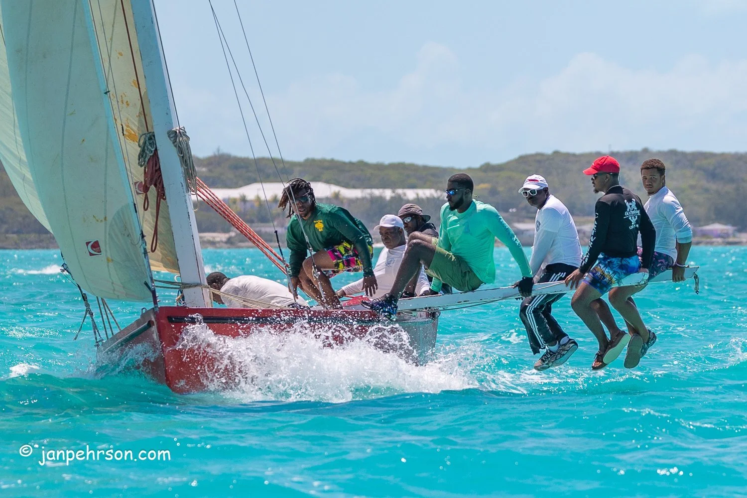 April 2024, George Town, Bahamas, National Family Island Regatta, B-Class, Lady Sonia, Skipper Buzzy Rolle, from Exuma