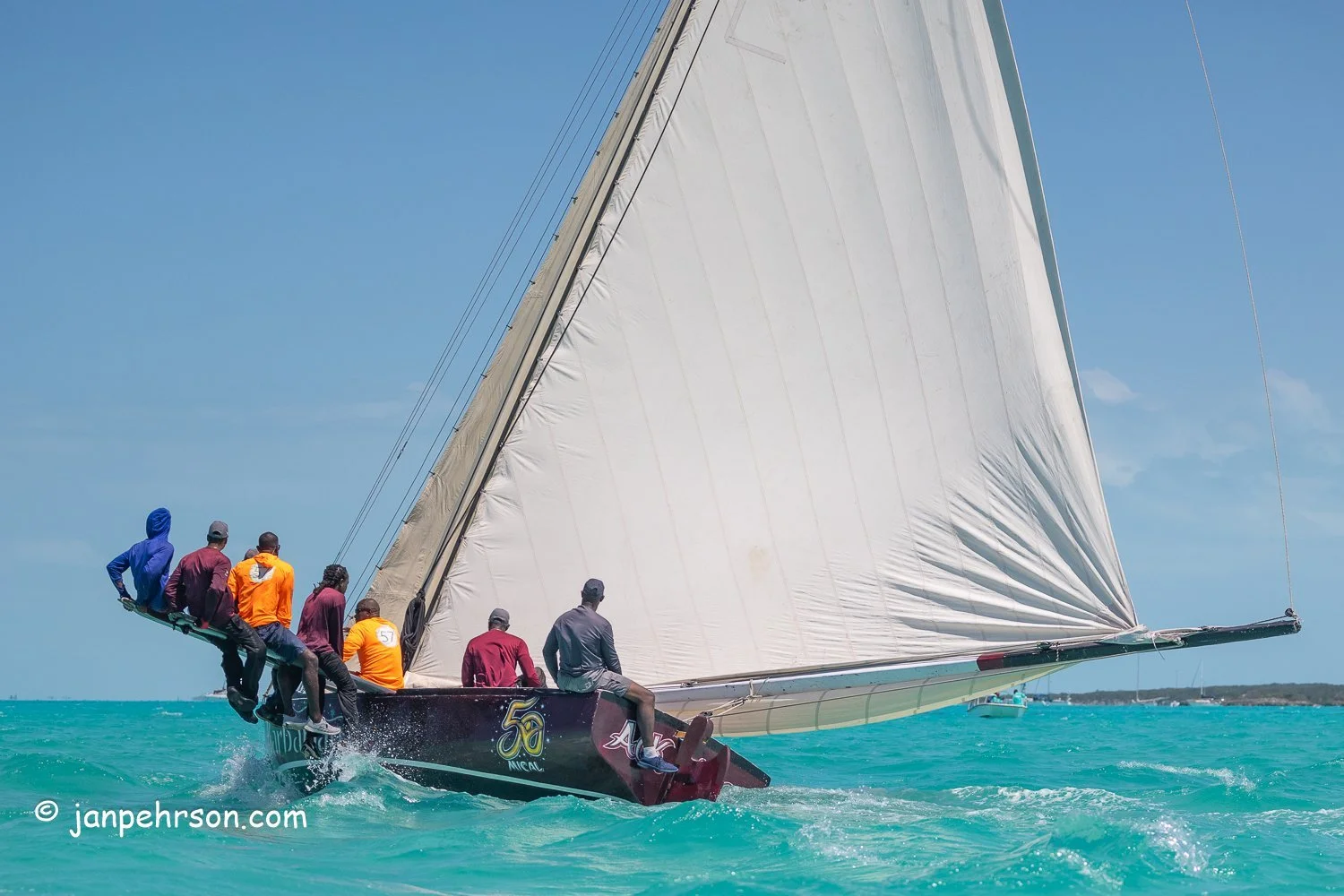 April 2024, George Town, Bahamas, National Family Island Regatta, B-Class, Barbarian I, Skipper Delworth Gibson, from Acklins