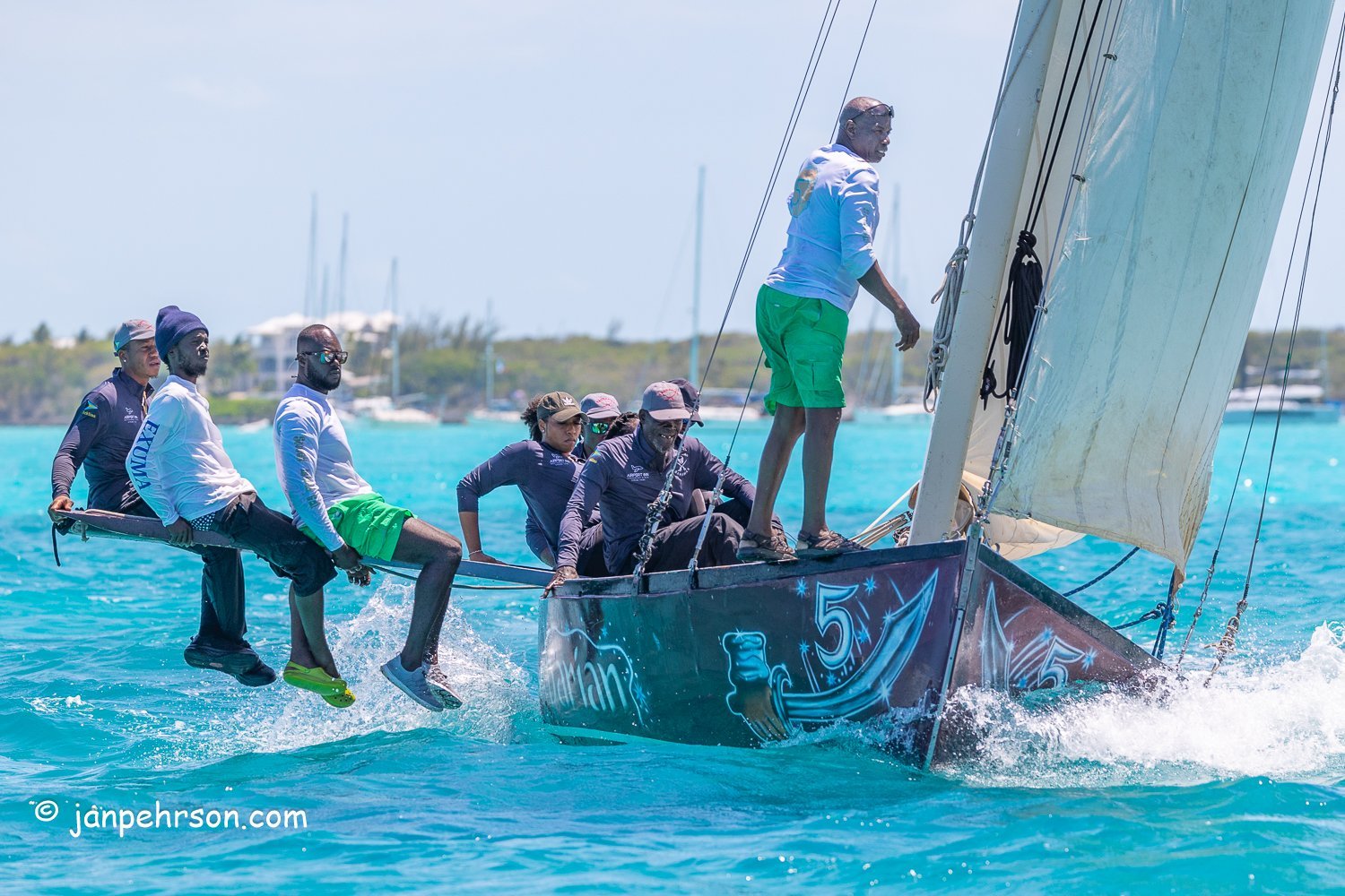 April 2024, George Town, Bahamas, National Family Island Regatta, B-Class, Barbarian I, Skipper Delworth Gibson, from Acklins