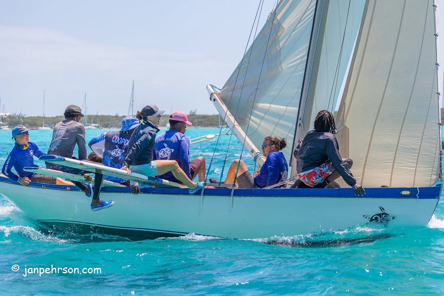 April 2024, George Town, Bahamas, National Family Island Regatta, B-Class, 3rd Place, Tari Anne, Skipper Joss Knowles, from Exuma