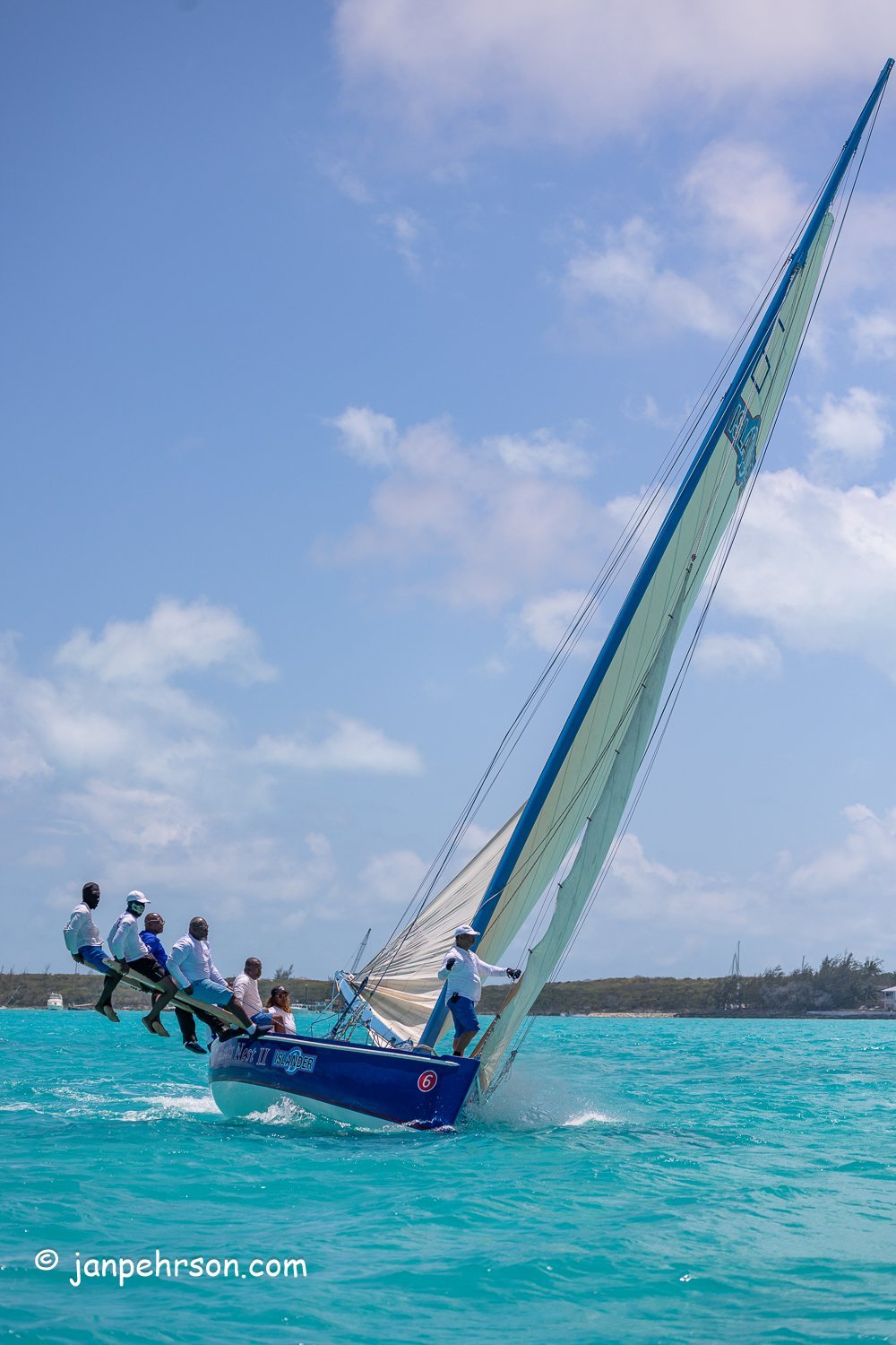 April 2024, George Town, Bahamas, National Family Island Regatta, B-Class, Ants Nest II, Skipper Lee Armbrister, from Ragged Island