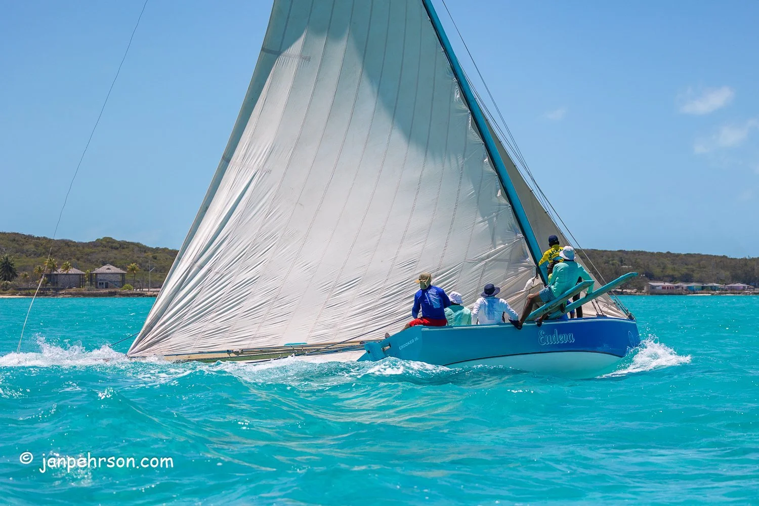 April 2024, George Town, Bahamas, National Family Island Regatta, B-Class, Eudeva, Skipper Sheldon Gibson, from Nassau