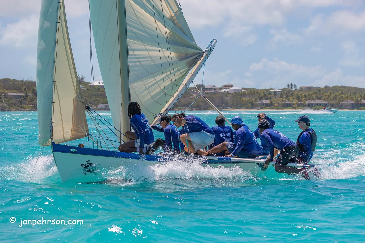 April 2024, George Town, Bahamas, National Family Island Regatta, B-Class, 3rd Place, Tari Anne, Skipper Joss Knowles, from Exuma