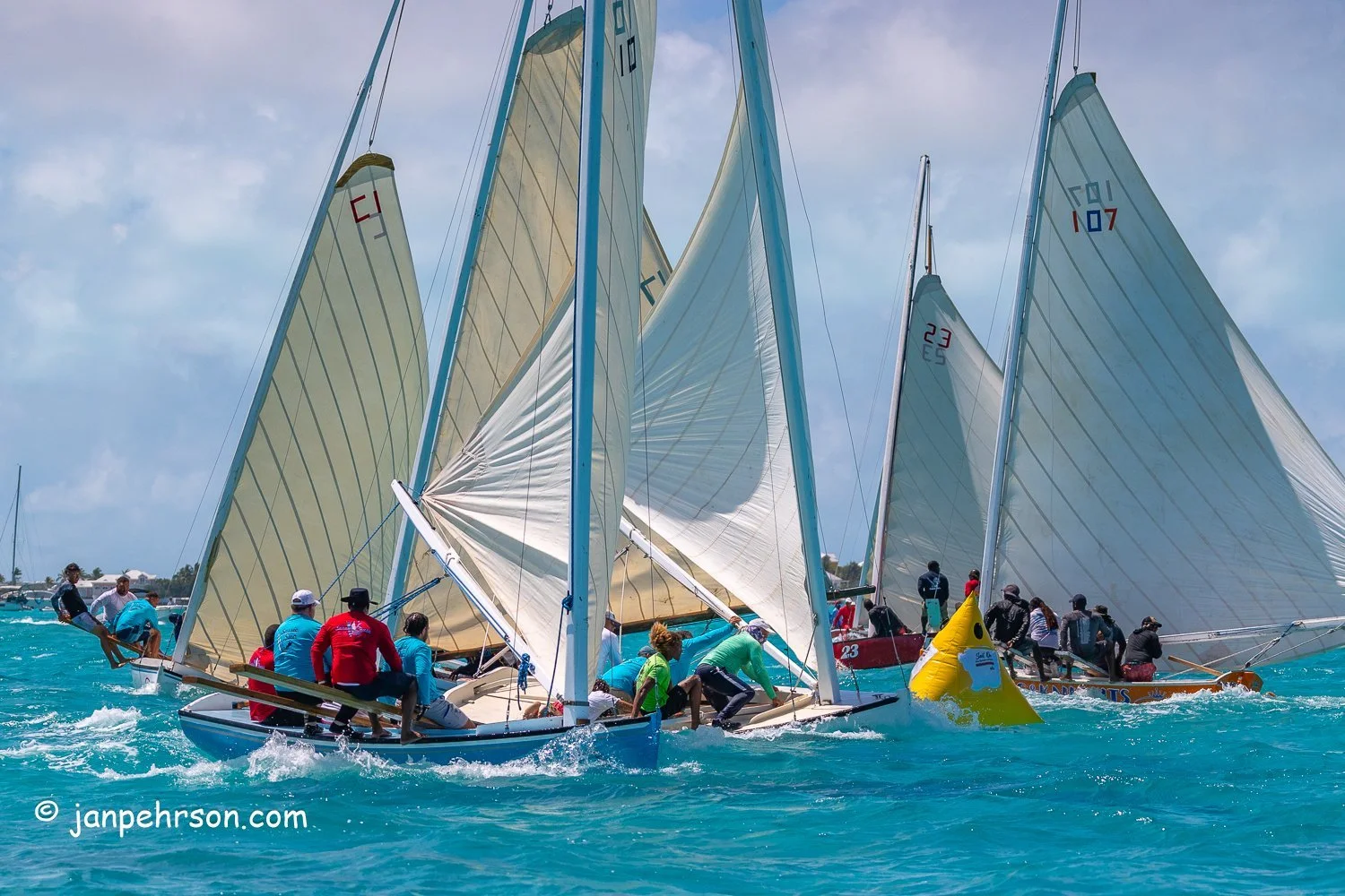 April 2024, George Town, Bahamas, National Family Island Regatta, C-Class Mark Rounding
