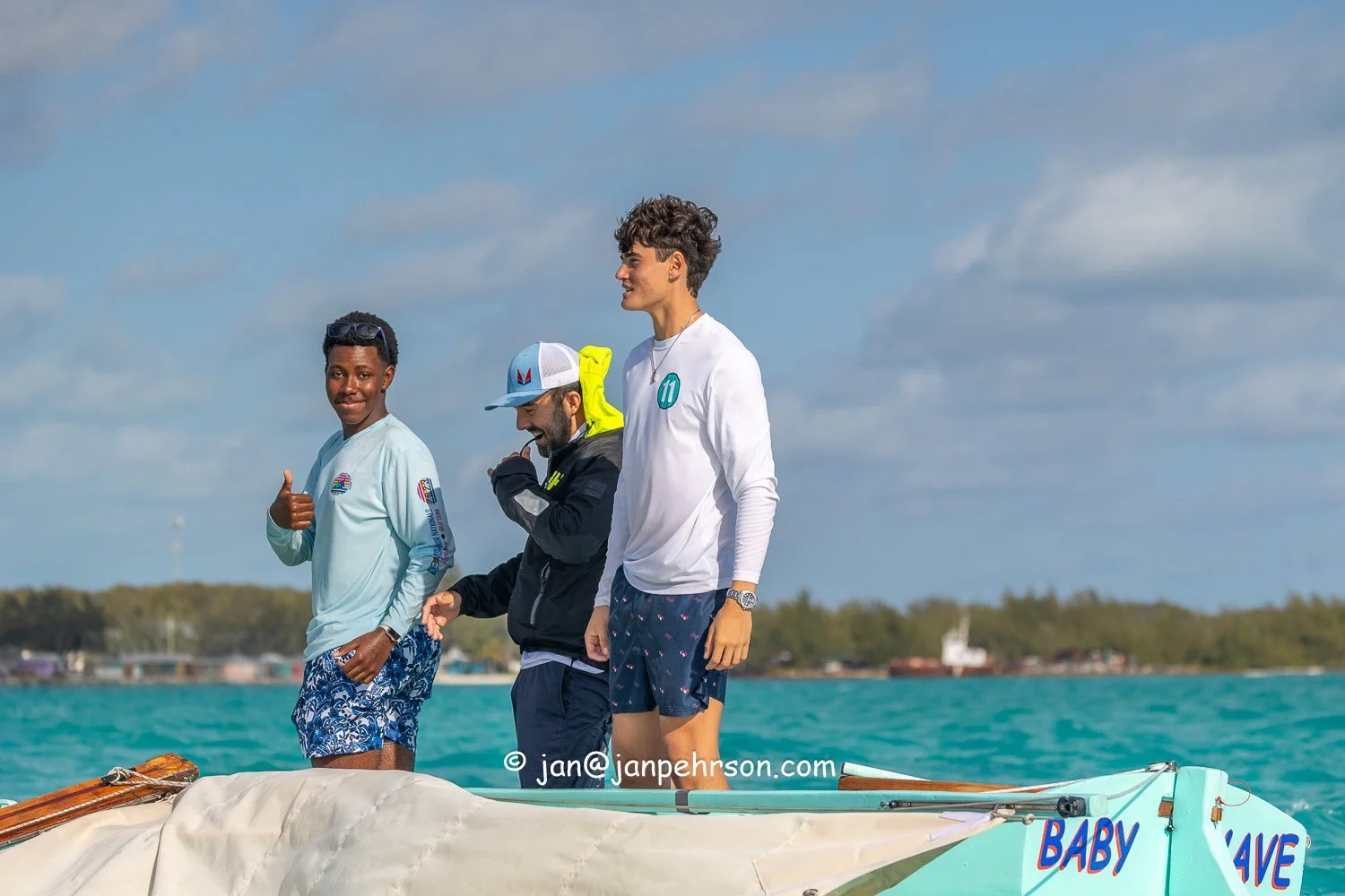 April 2024, George Town, Bahamas, National Family Island Regatta, E-Class, Baby Wave, Skipper Norman Cartwright, from Nassau