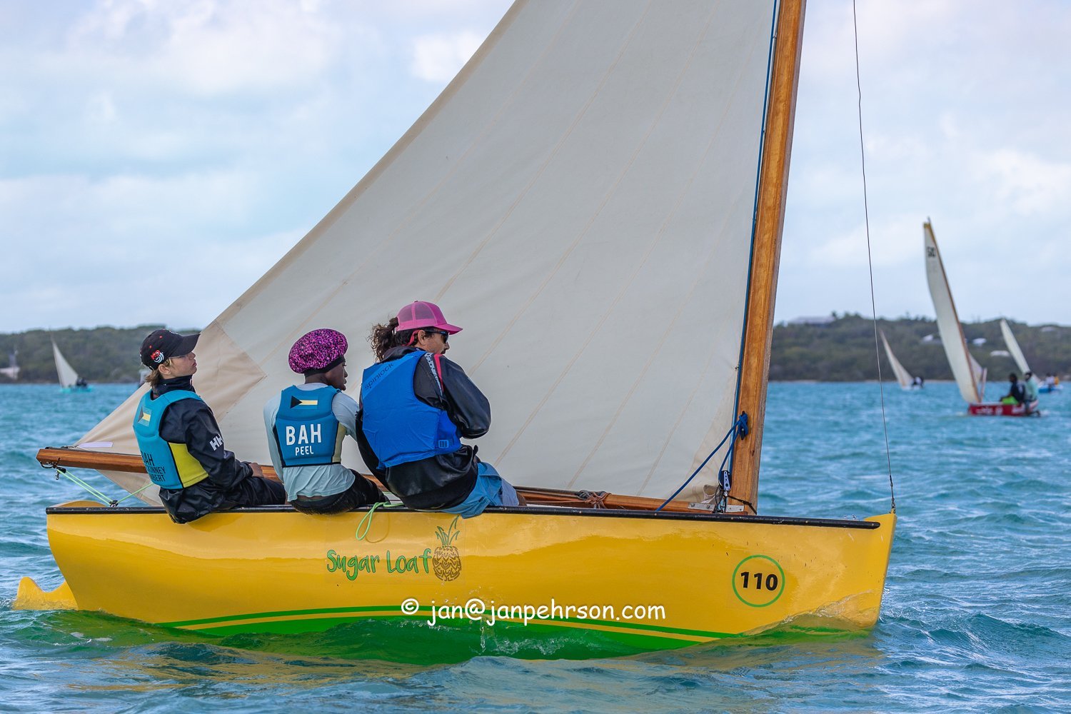 April 2024, George Town, Bahamas, National Family Island Regatta, E-Class, 1st Place, Sugar Loaf, Skipper Finley McKinny-Lambert, from Eleuthera