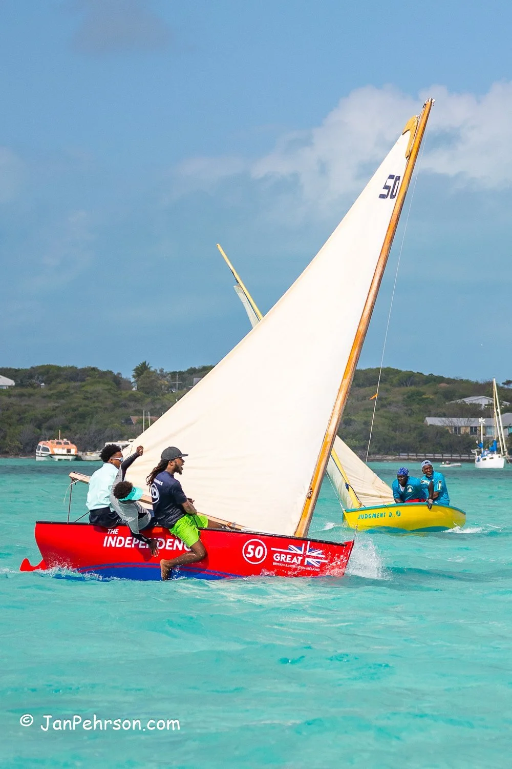 April 2024, George Town, Bahamas, National Family Island Regatta, E-Class, 10th Place, Independence, sponsored by the British High Commissioner