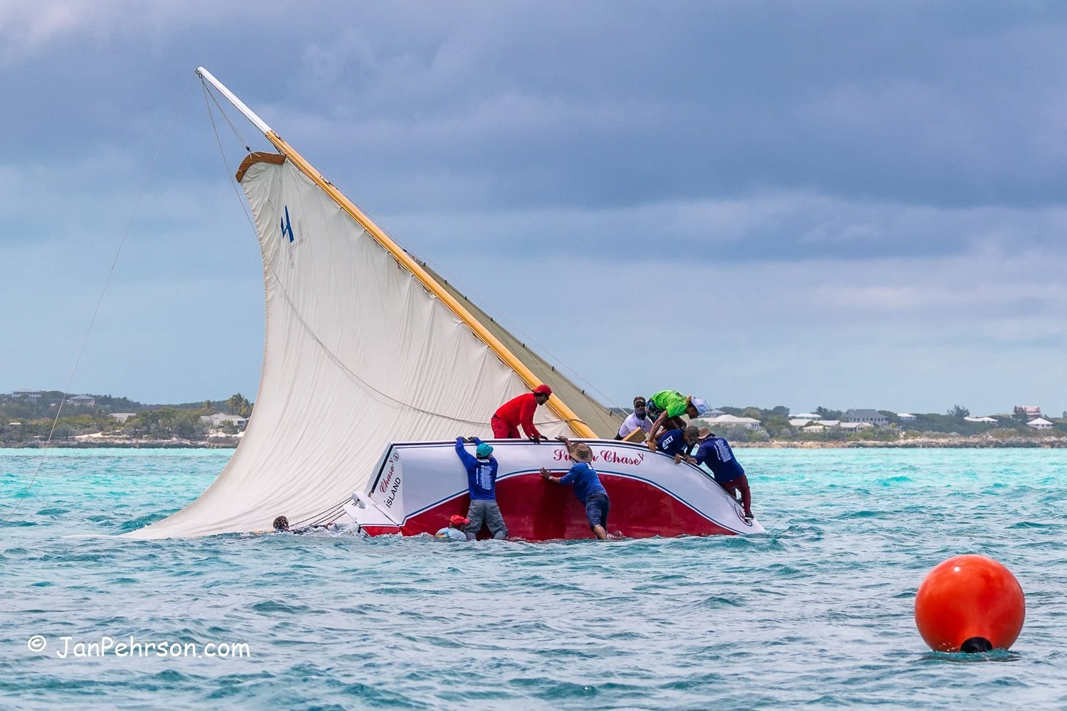 April 2023, George Town, Bahamas, National Family Island Regatta, Knock Down of New Susan Chase V