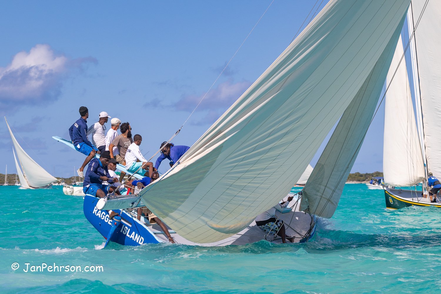April 2023, George Town, Bahamas, National Family Island Regatta, A-Class, Good News, from Nassau