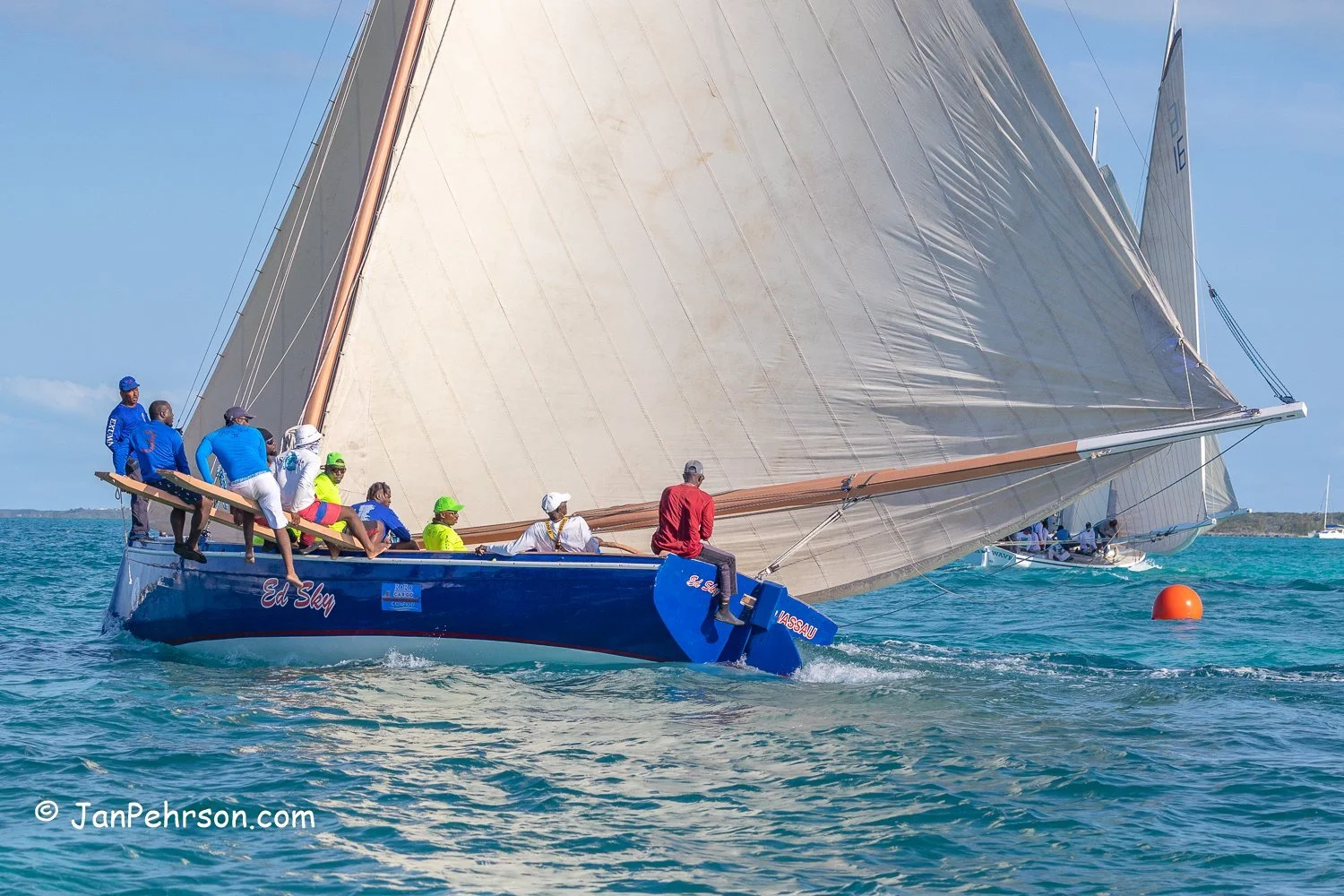 April 2023, George Town, Bahamas, National Family Island Regatta, A-Class, Ed Sky, from Nassau