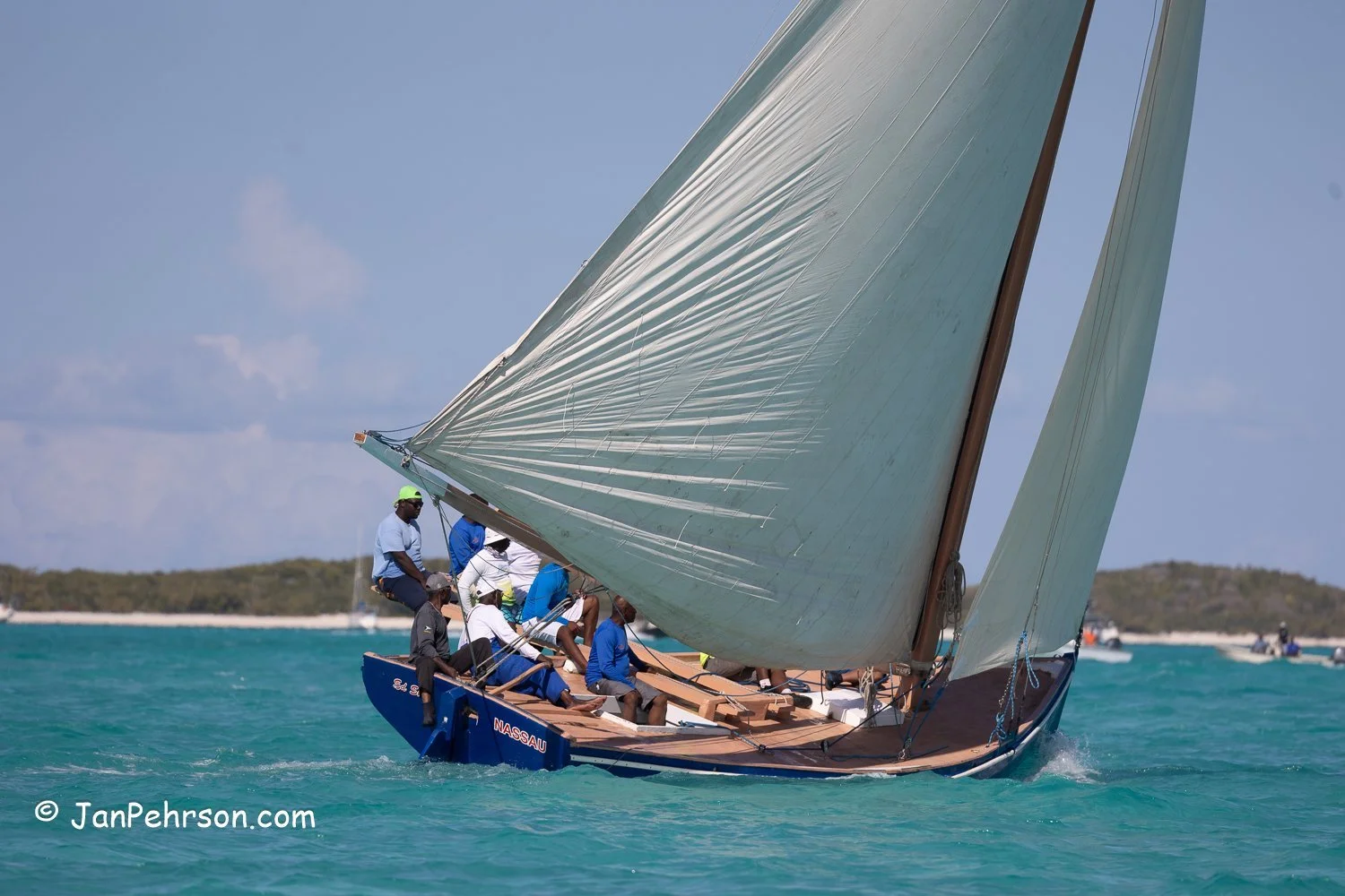 April 2023, George Town, Bahamas, National Family Island Regatta, A-Class, Ed Sky, from Nassau