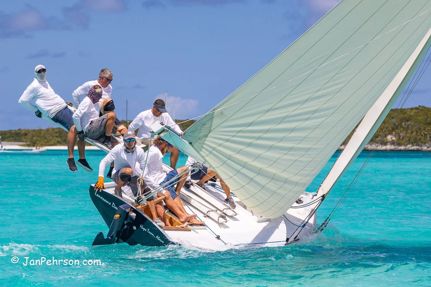 April 2023, George Town, Bahamas, National Family Island Regatta, B-Class, 1st Place, Lonesome Dove, from Hope Town, Abaco