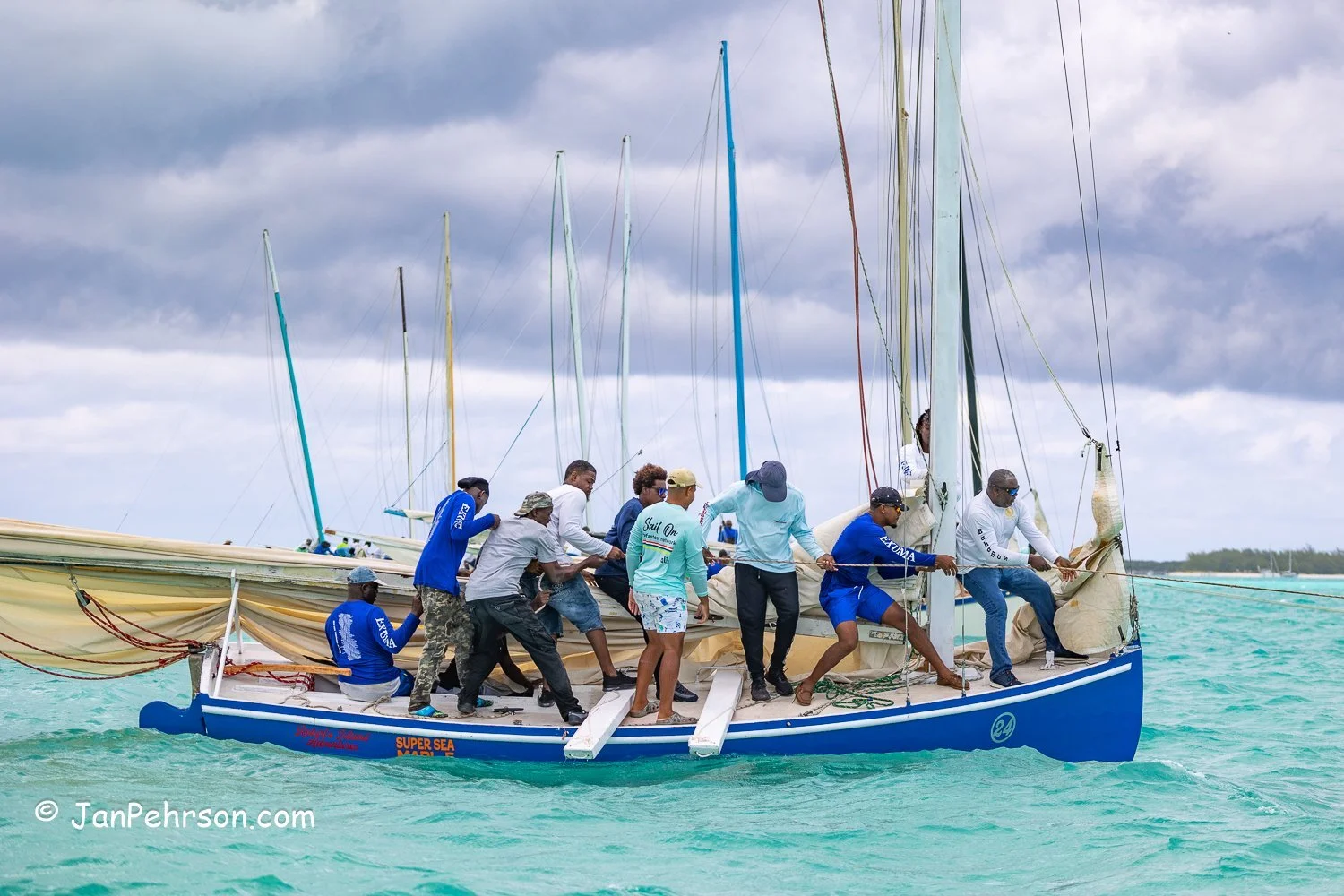 April 2023, George Town, Bahamas, National Family Island Regatta, B-Class, Lady Sonia, 5th Place, from Cottage, Exuma