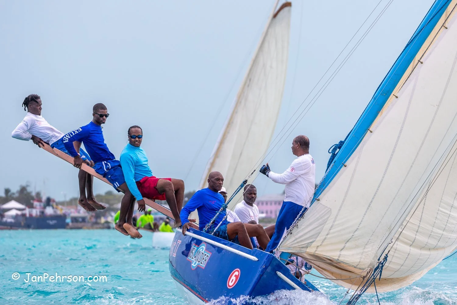 April 2023, George Town, Bahamas, National Family Island Regatta, B-Class, Ants Nest, from Ragged Island