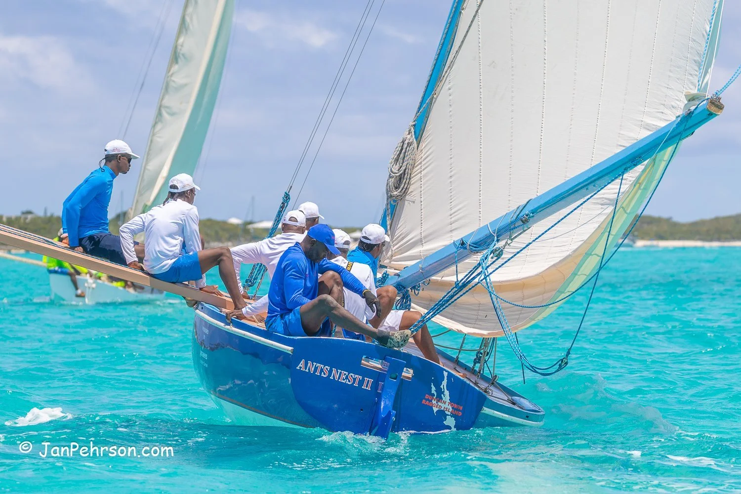 April 2023, George Town, Bahamas, National Family Island Regatta, B-Class, Ants Nest, from Ragged Island
