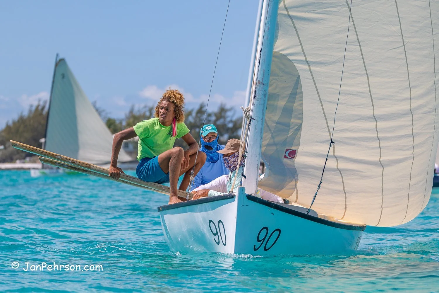 April 2023, George Town, Bahamas, National Family Island Regatta, C-Class, 2nd Place, Xena, from Mangrove Bush, Long Island