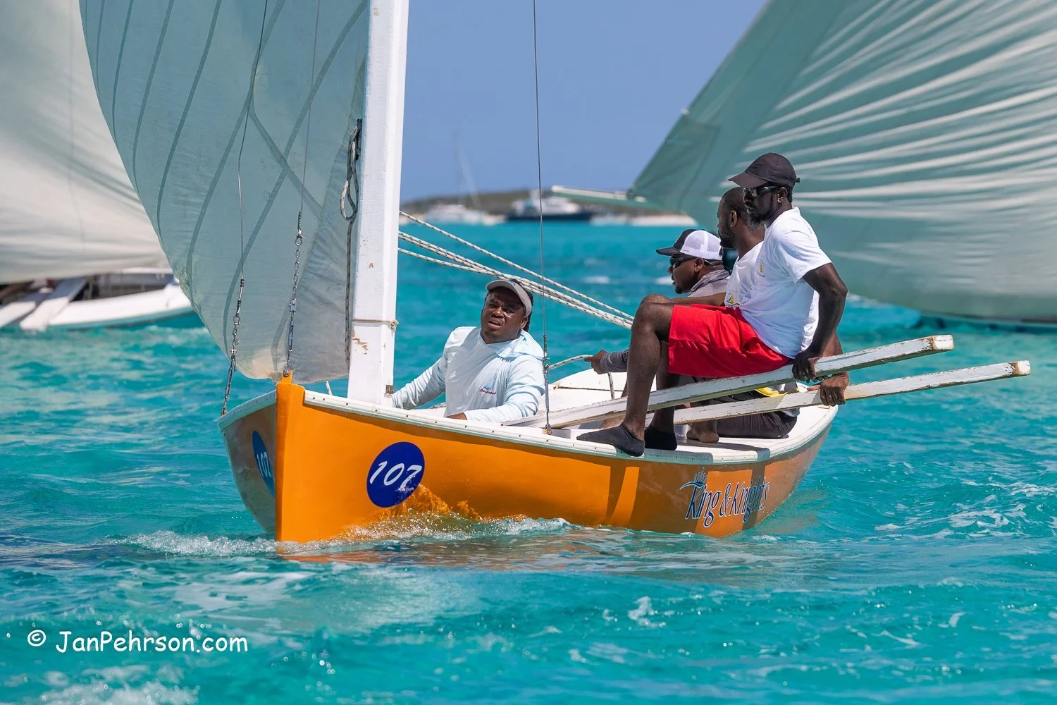 April 2023, George Town, Bahamas, National Family Island Regatta, C-Class, King & Knights , from Acklins