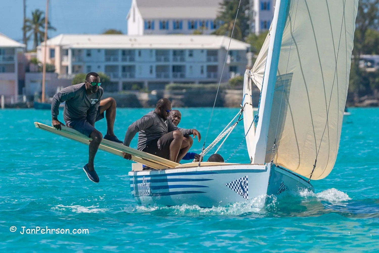 April 2023, George Town, Bahamas, National Family Island Regatta, C-Class, Slaughter, from Black Point, Exuma