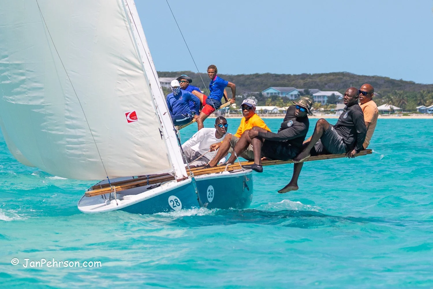 April 2023, George Town, Bahamas, National Family Island Regatta, C-Class, Fugative, from Rolleville, Exuma