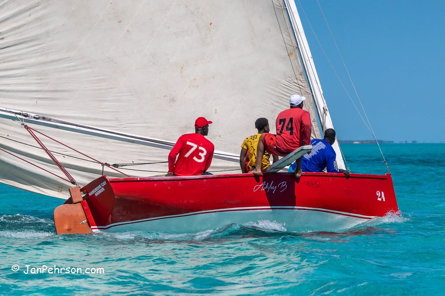 April 2023, George Town, Bahamas, National Family Island Regatta, C-Class, Ashli B, from Mangrove Cay, Andros