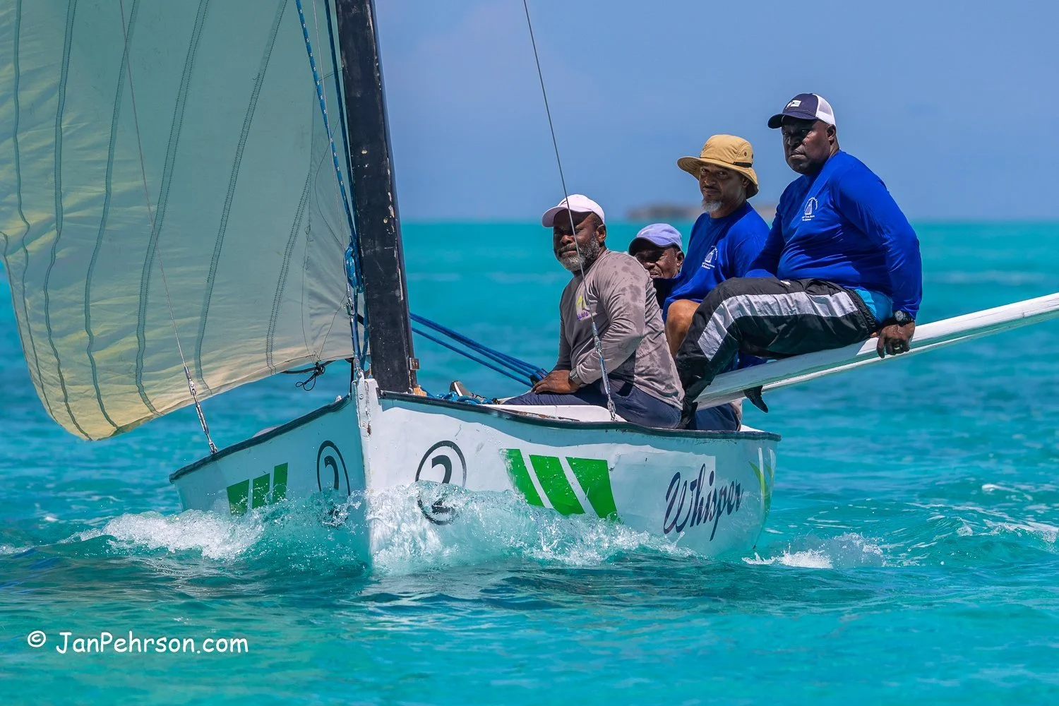 April 2023, George Town, Bahamas, National Family Island Regatta, C-Class, Whisper, from Acklins