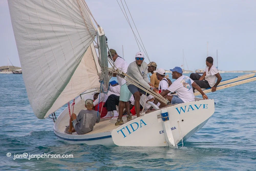 April 2019, George Town, Exuma, Bahamas, Family Island Regatta Day 3 (Final Day) of Championship, A Class, Tida Wave (0461)