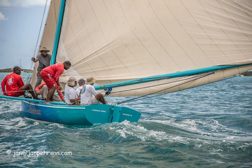 April 2019, George Town, Exuma, Bahamas, Family Island Regatta Day 1 of Championship, B Class, Eudeva (0543)