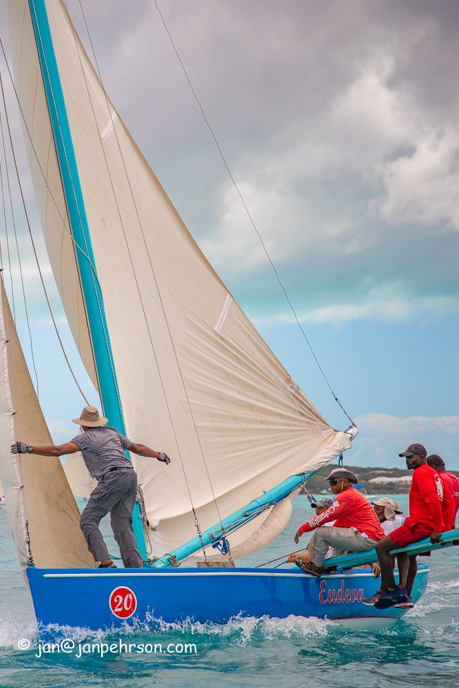 April 2019, George Town, Exuma, Bahamas, Family Island Regatta Day 1 of Championship, B Class, Eudeva (0540)