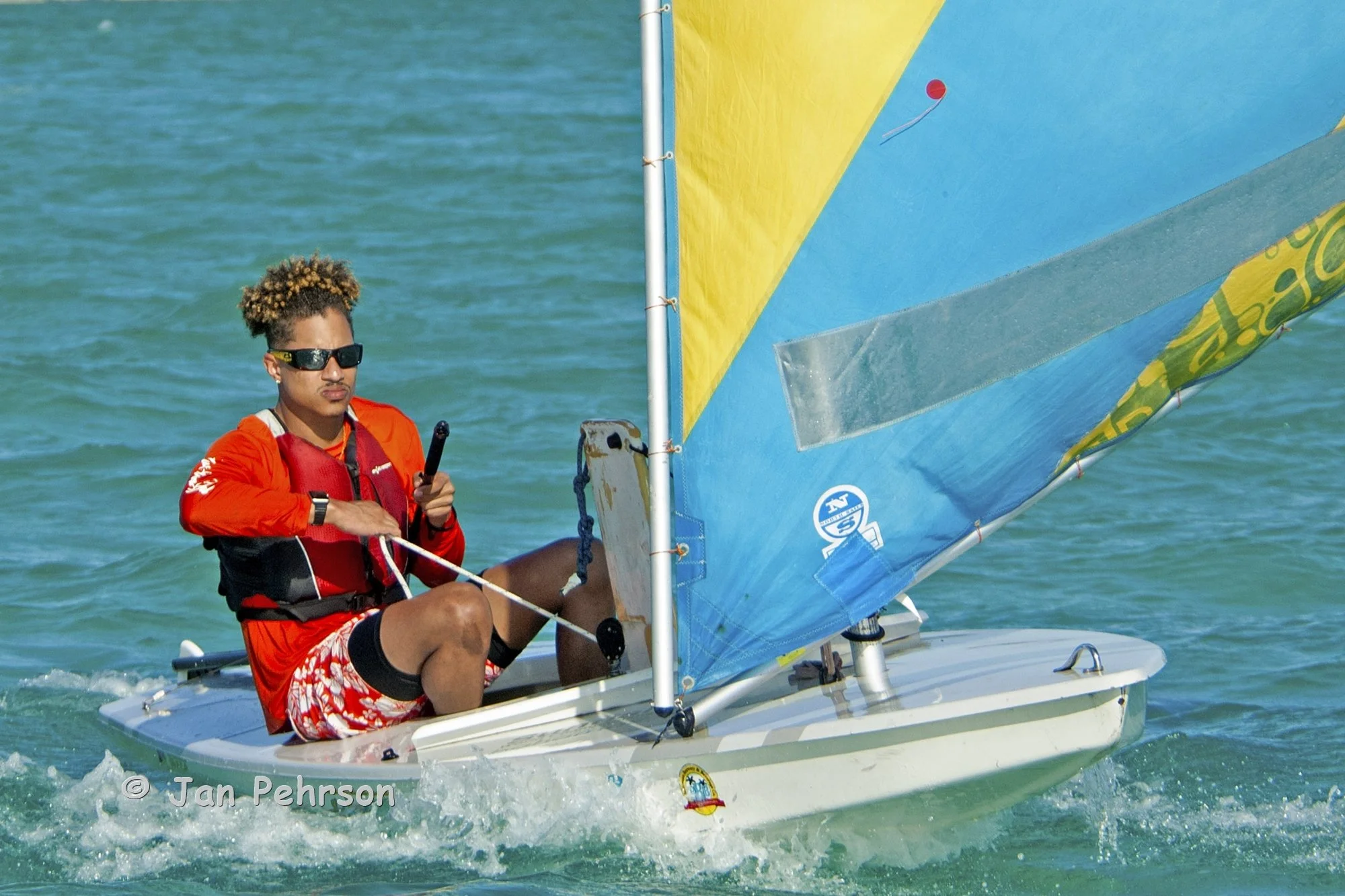 June 2018, Salt Point, Long Island, Bahamas, Long Island Regatta, Day 2, Sunfish - Brandon Thomas (1295)