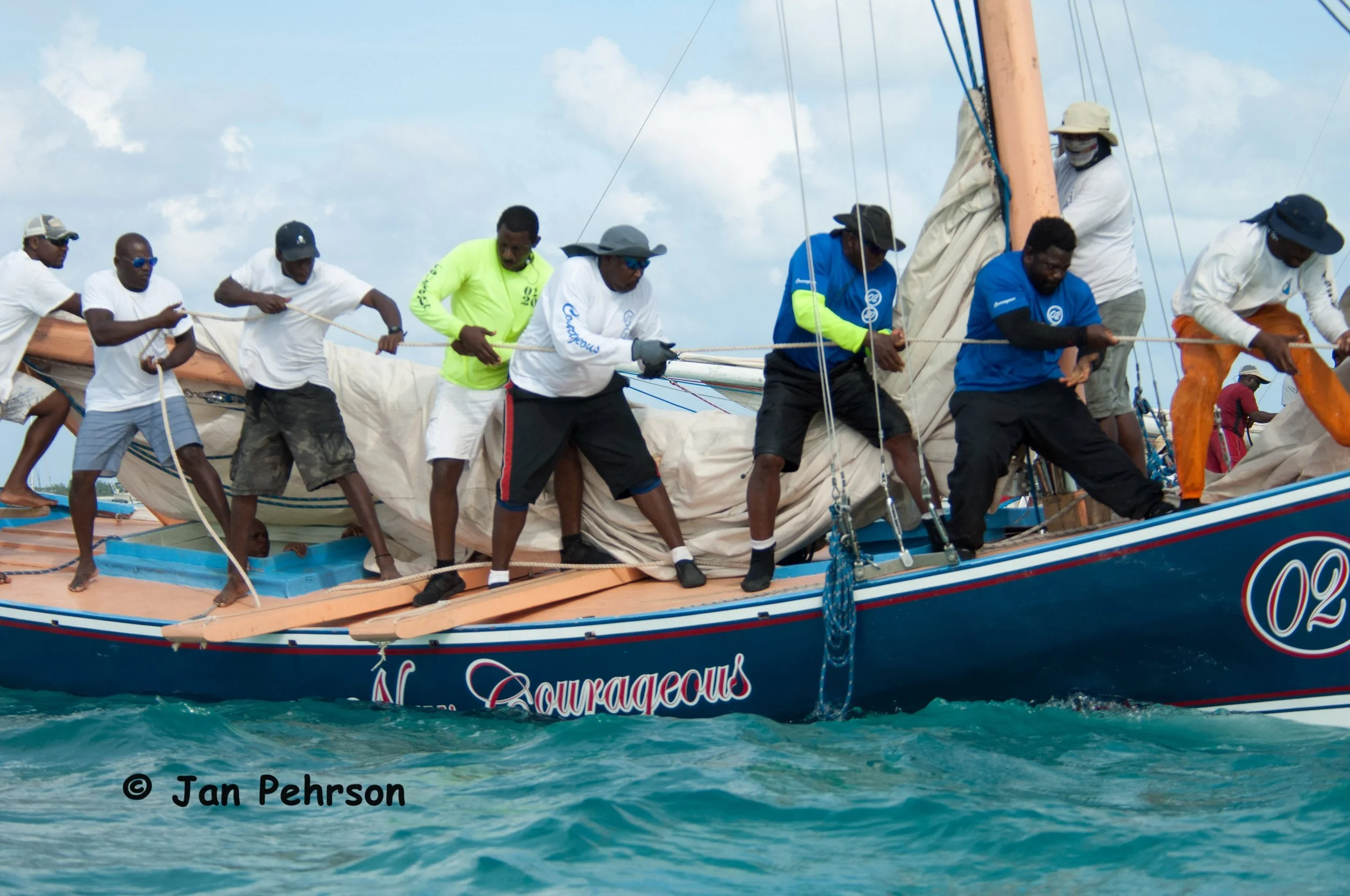 April 2018, Georgetown, Exuma, Bahamas, National Family Island Regatta, Day 3, Class A, 2nd in Class, New Couageous, Stephano Kemp, Raged Island (0039)