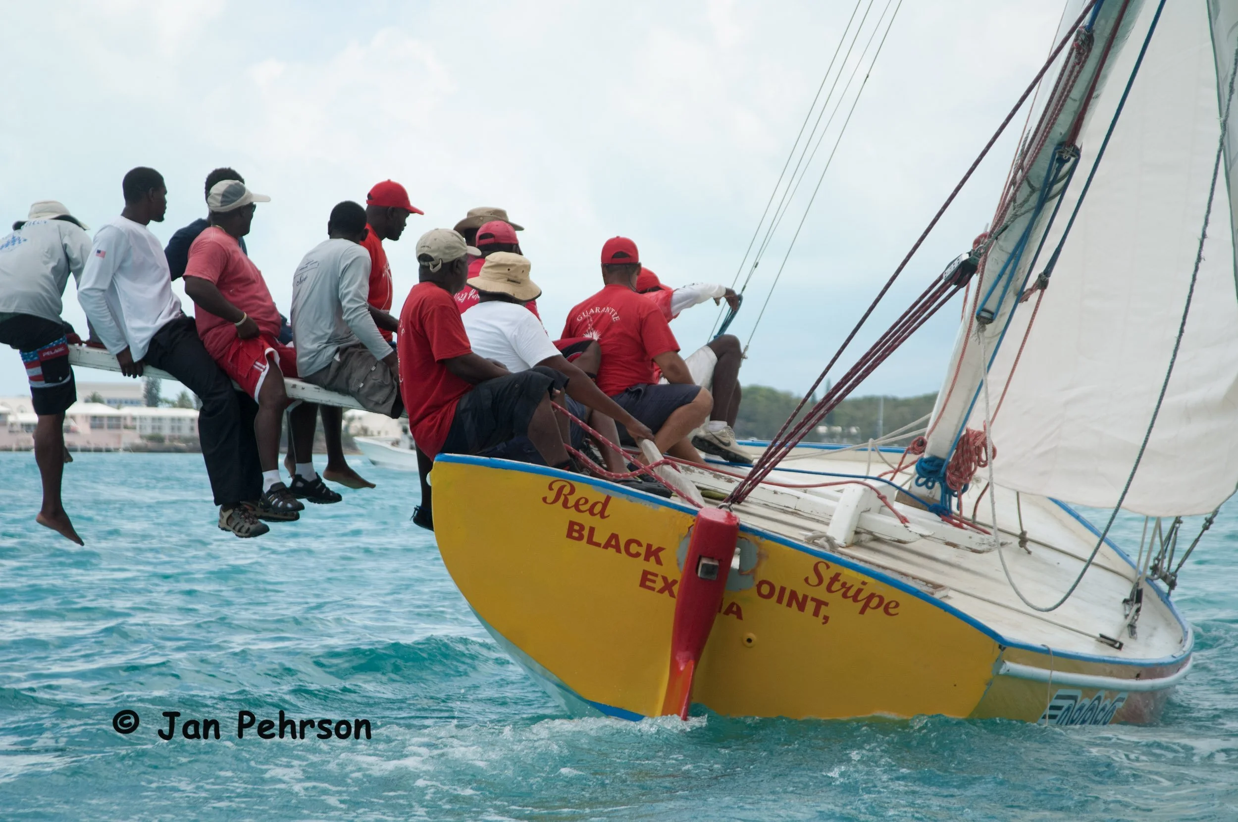April 2018, Georgetown, Exuma, Bahamas, National Family Island Regatta, Day 2, Class A, 3rd in Class, Red Stripe, Lundy Robinson, Black Point, Exuma (0267)