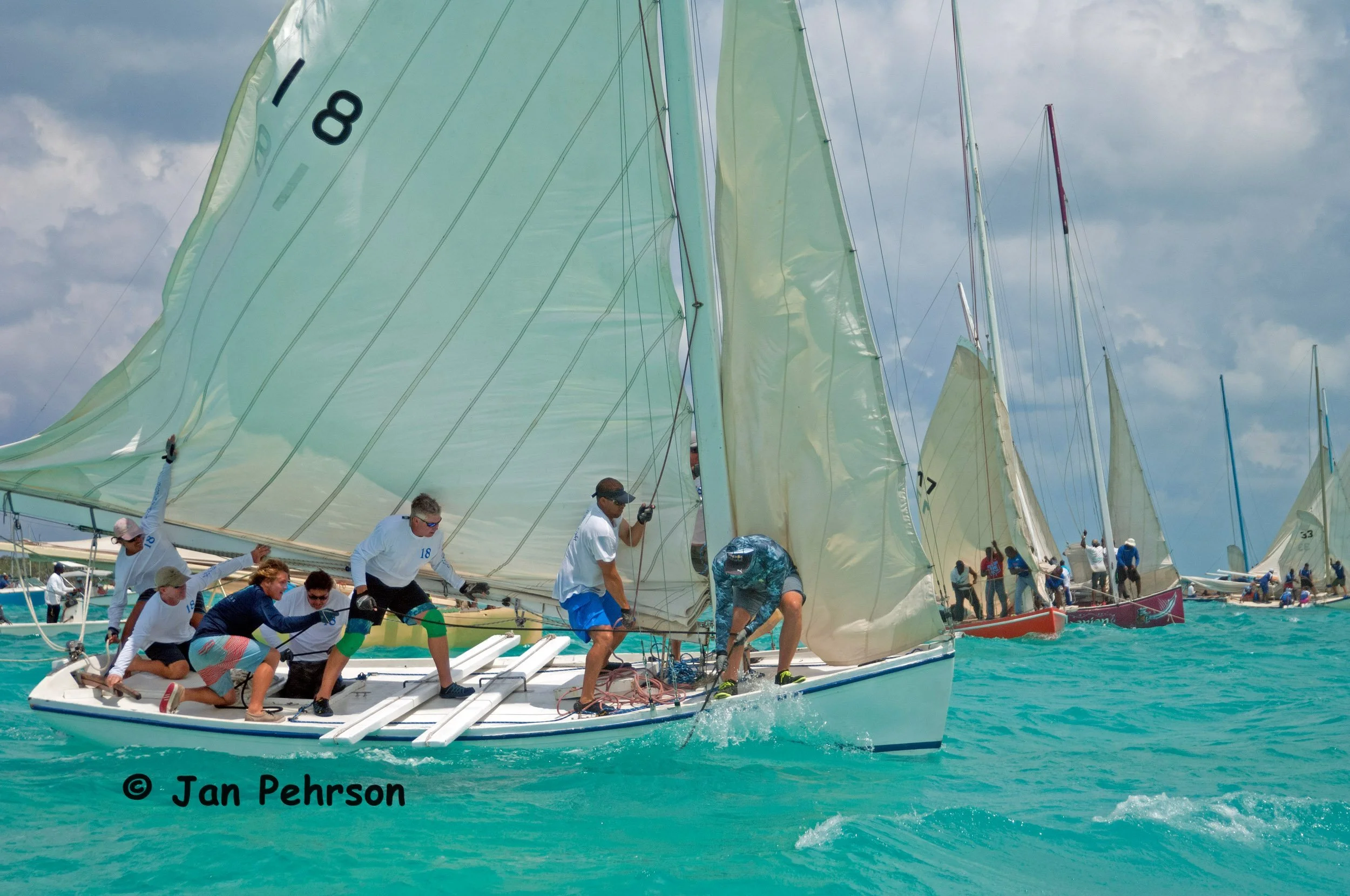 April 2018, Georgetown, Exuma, Bahamas, National Family Island Regatta, Day 3, Class B, 1st Place, Lonesome Dove, Jeff Gale, Hope Town (0024)
