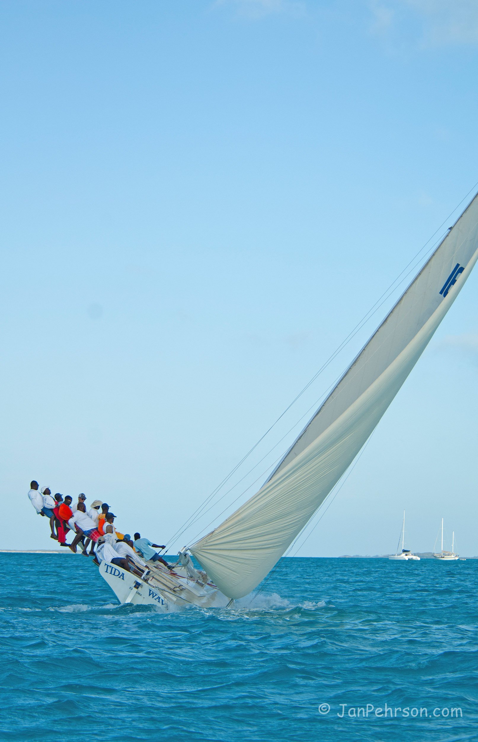 April 2017, Georgetown, Exuma, Bahamas, National Family Island Regatta, Day 2, Class A, Tida Wave, Brooks Miller, Staniel Cay, Exuma (0796)