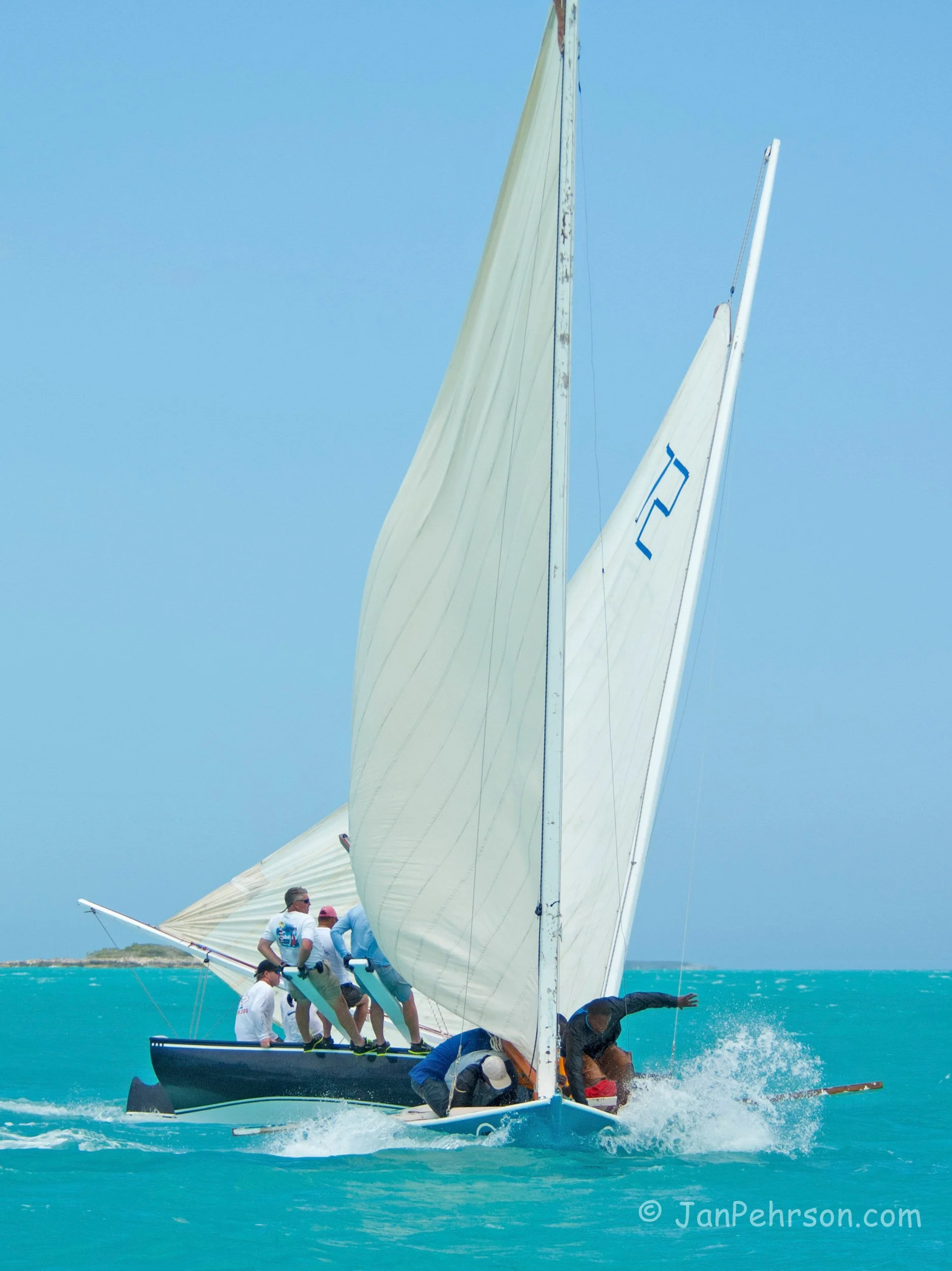 April 2017, Georgetown, Exuma, Bahamas, National Family Island Regatta, Day 2, Class C, Bul Reg, Buzzy Rolle, George Town, Exuma crossing It Ain't Right, Jeff Gale, Hope Town, Abaco (0352)
