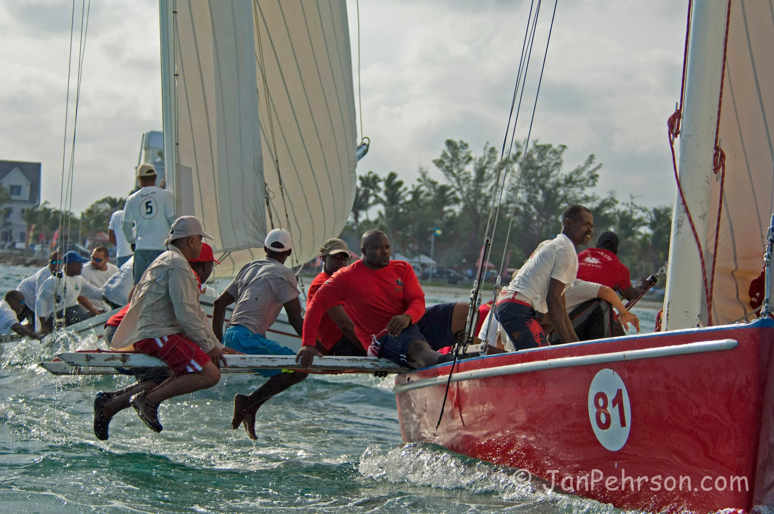 Valentines Day Regatta - Nassau 2017 Class A - Class-A Sloops Running Tide & Red Stripe round the weather mark