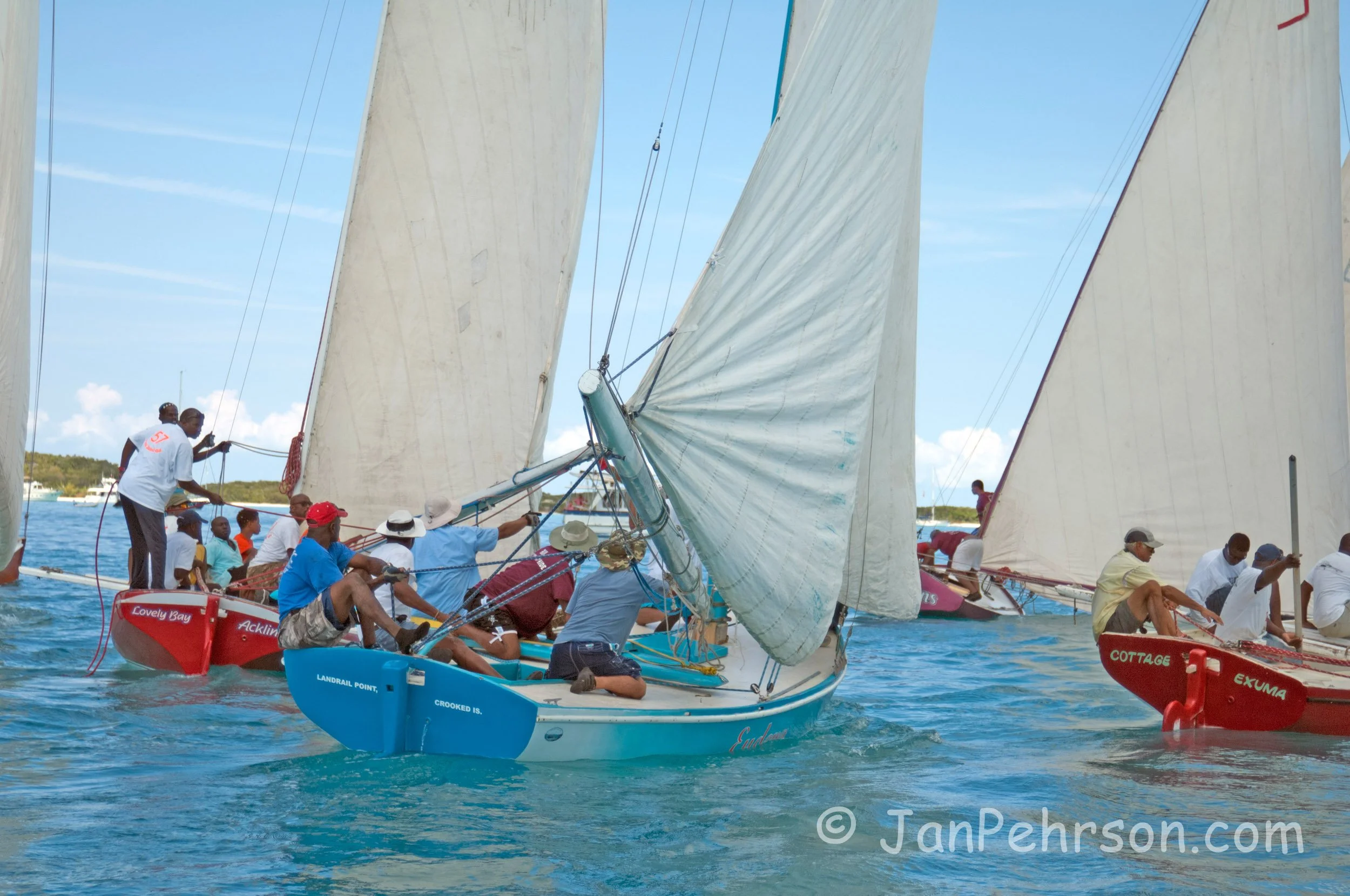 National Family Island Regatta of the Bahamas 2014 - Bahamian Racing Sloosp Class B round the mark (0159)