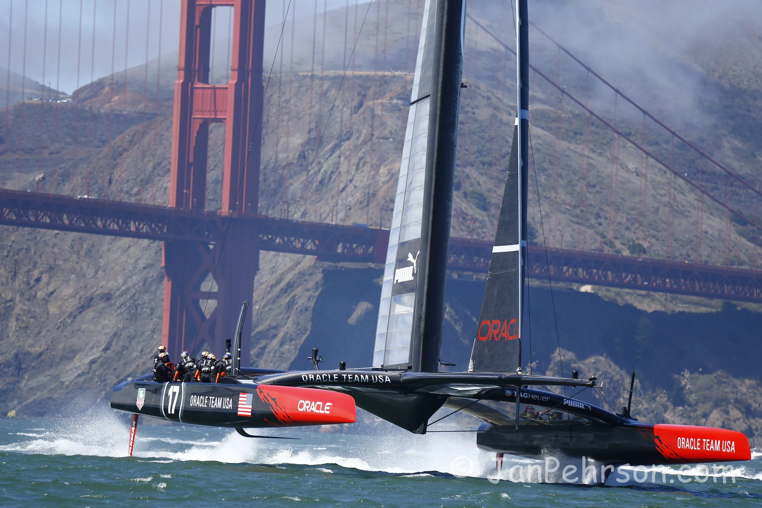 Oracle Practice in front of the Golden Gate Bridge before America's Cup Sept 3, 2013 San Francisco (0516)