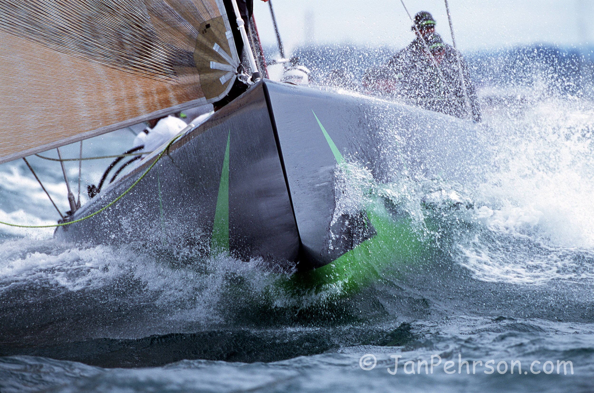 2000 America's Cup, Auckland, New Zealand. Yacht America One, St Francis Yacht Club, San Francisco. Skipper Paul Cayard Driving.