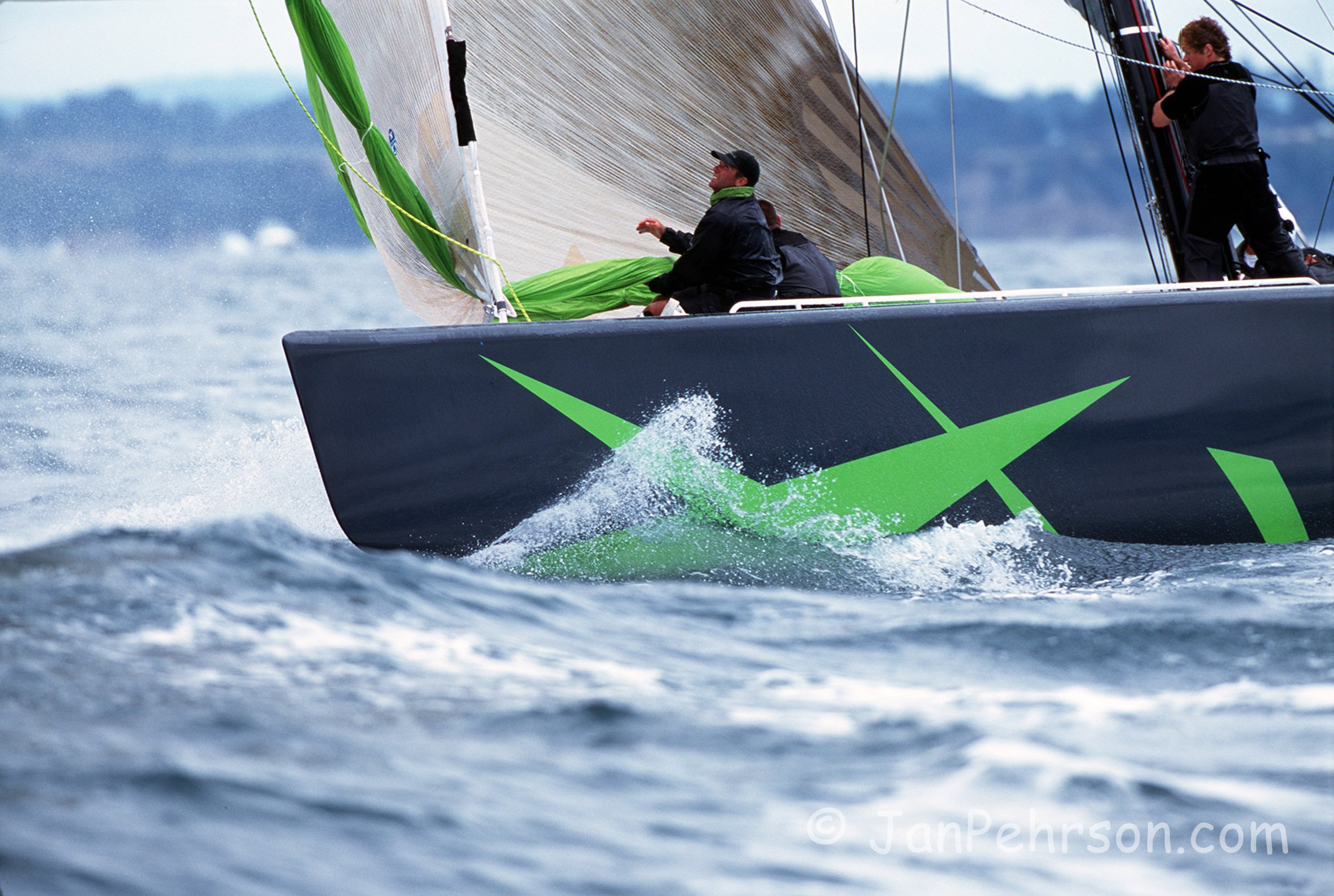2000 America's Cup, Auckland, New Zealand. Yacht America One, St Francis Yacht Club, San Francisco. Spinnaker Set.