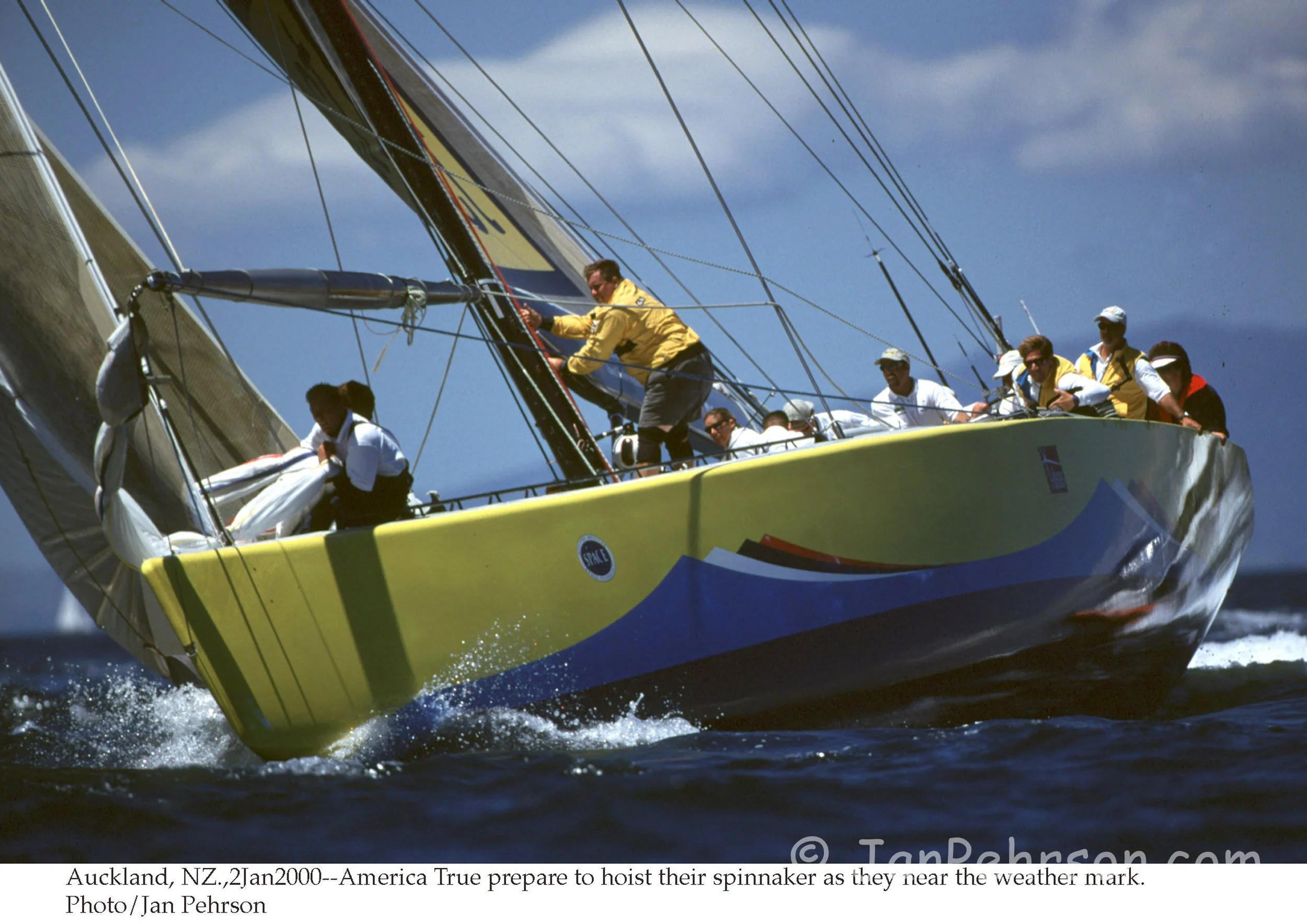 2000 America's Cup, Auckland, New Zealand. Yacht America True, San Francisco Yacht Club, Tiburon, CA. Skipper Dawn Riley.