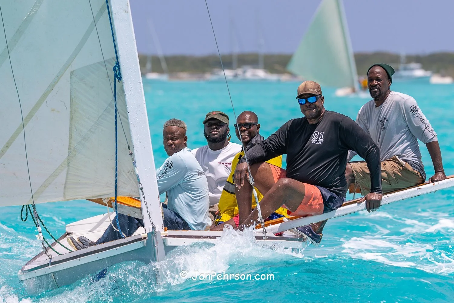 April 2025, George Town, Bahamas, National Family Island Regatta, C-Class, Spray Hound, from Exuma